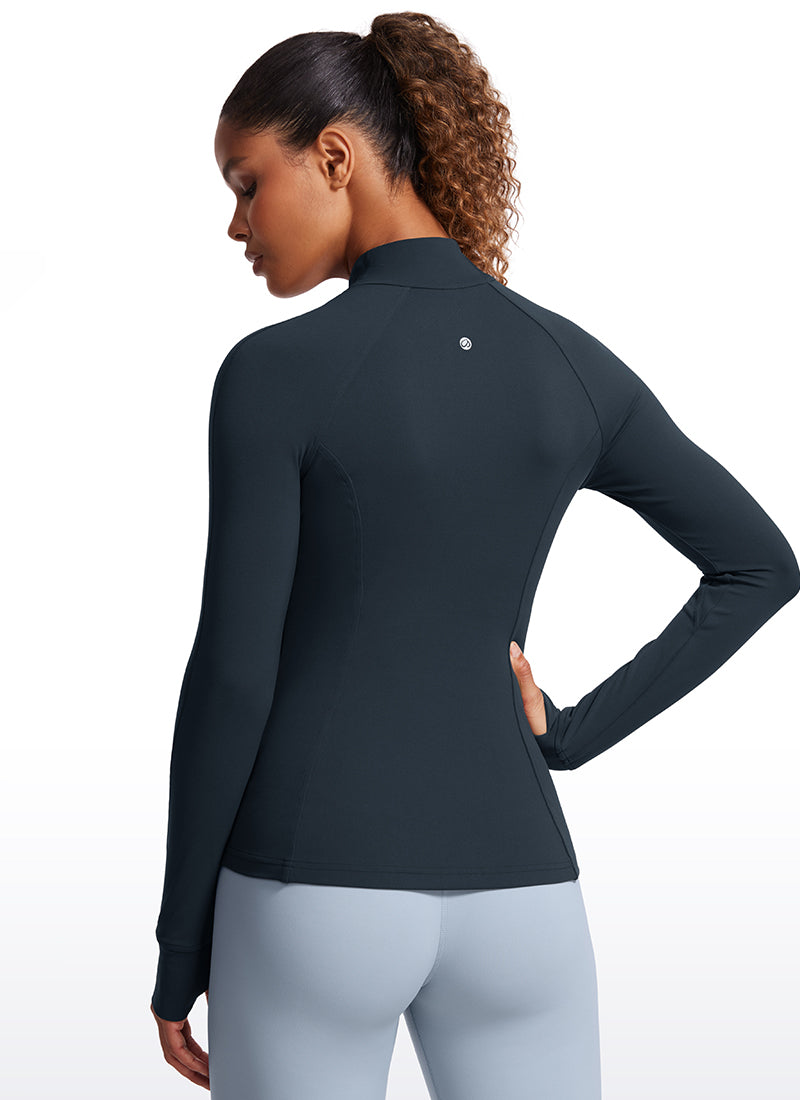 CRZ YOGA Women's Yoga Slim Fit Tops Butterluxe Full Zip Long Sleeves True Navy