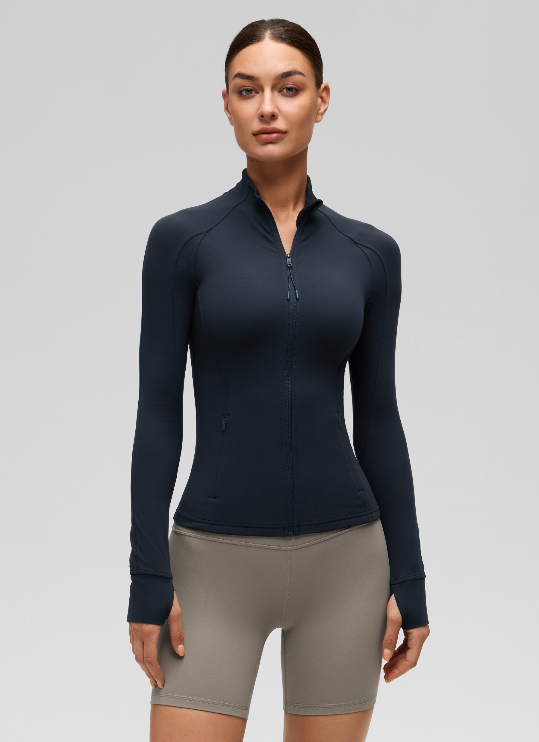 Hauts de yoga coupe slim Butterluxe à manches longues et zip intégral pour femme CRZ YOGA Bleu Marine