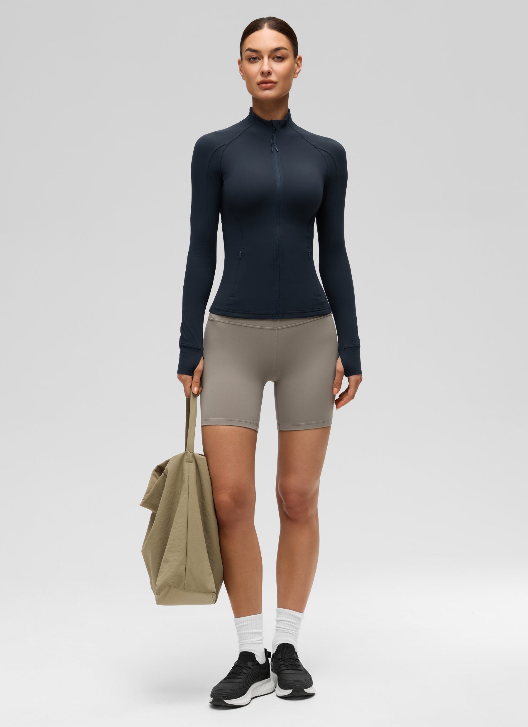 Hauts de yoga coupe slim Butterluxe à manches longues et zip intégral pour femme CRZ YOGA Bleu Marine