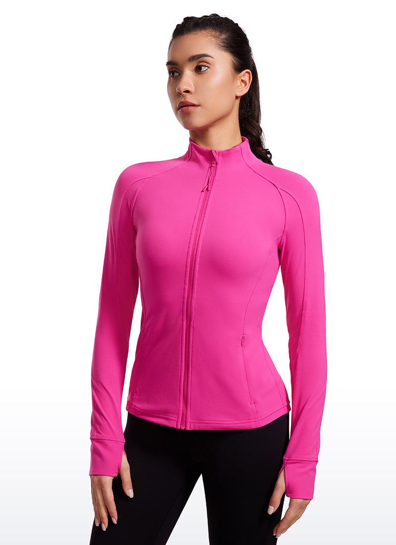 CRZ YOGA Hauts de yoga coupe slim pour femme Butterluxe Manches longues zippées Violet hibiscus