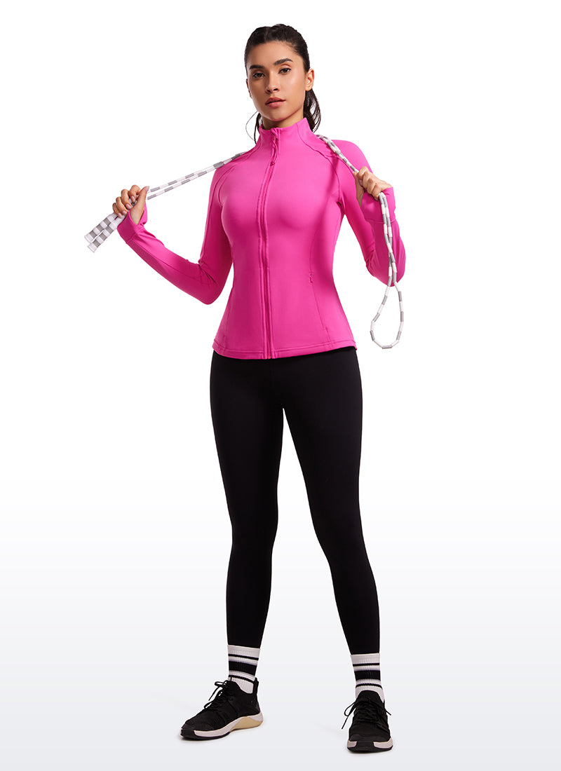 CRZ YOGA Hauts de yoga coupe slim pour femme Butterluxe Manches longues zippées Violet hibiscus
