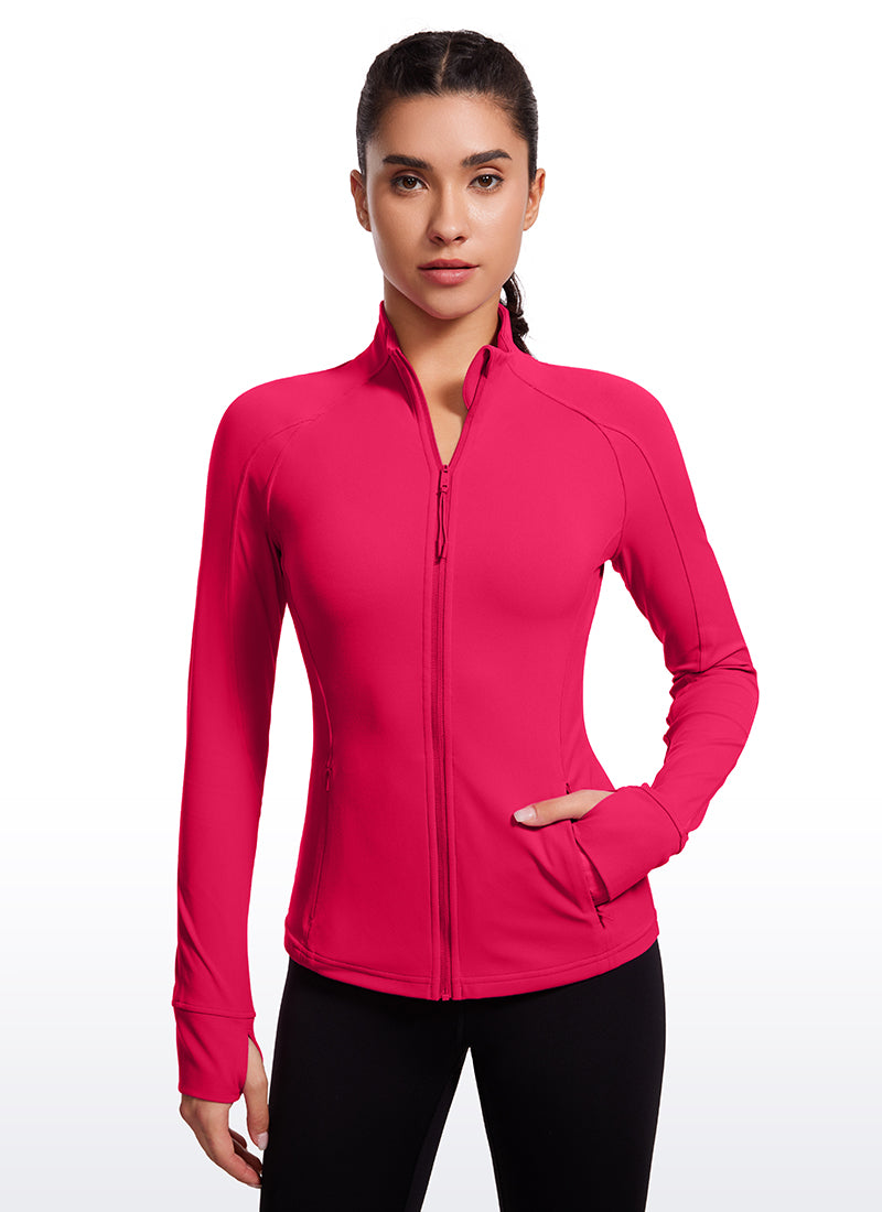 CRZ YOGA Hauts de Yoga Slim Fit pour Femme Butterluxe Zip Intégral Manches Longues Magenta Viva