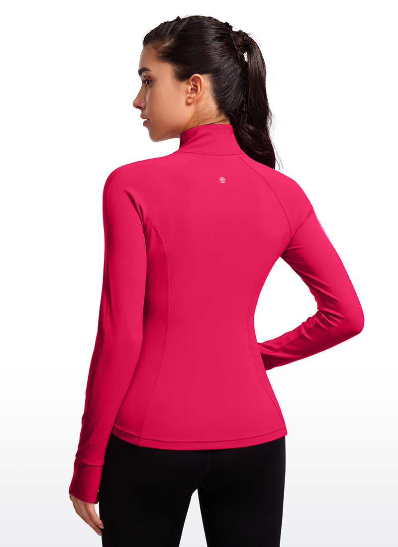 CRZ YOGA Hauts de Yoga Slim Fit pour Femme Butterluxe Zip Intégral Manches Longues Magenta Viva