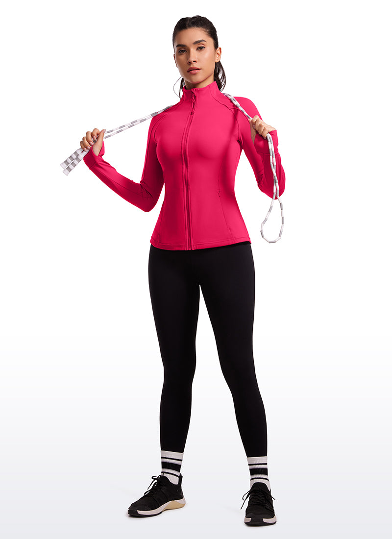 CRZ YOGA Hauts de Yoga Slim Fit pour Femme Butterluxe Zip Intégral Manches Longues Magenta Viva