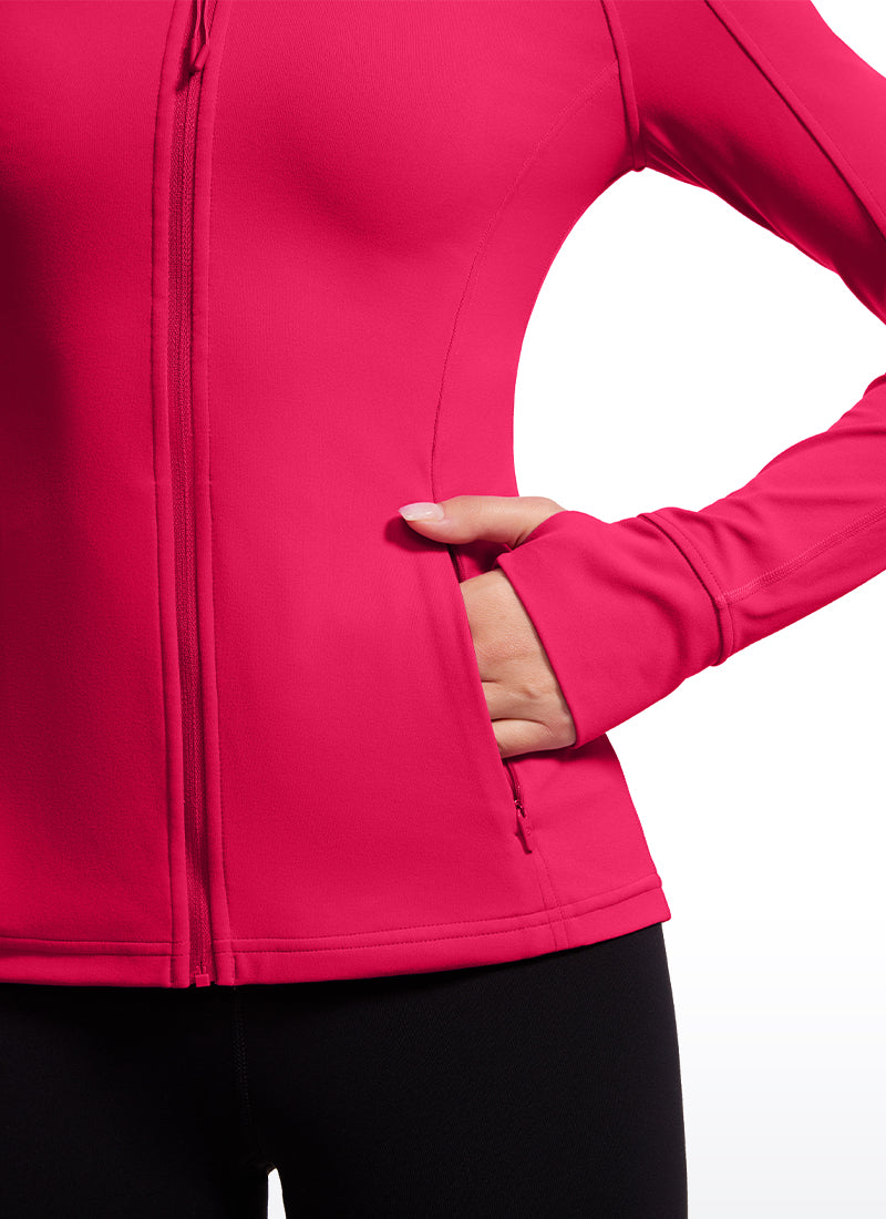 CRZ YOGA Hauts de Yoga Slim Fit pour Femme Butterluxe Zip Intégral Manches Longues Magenta Viva
