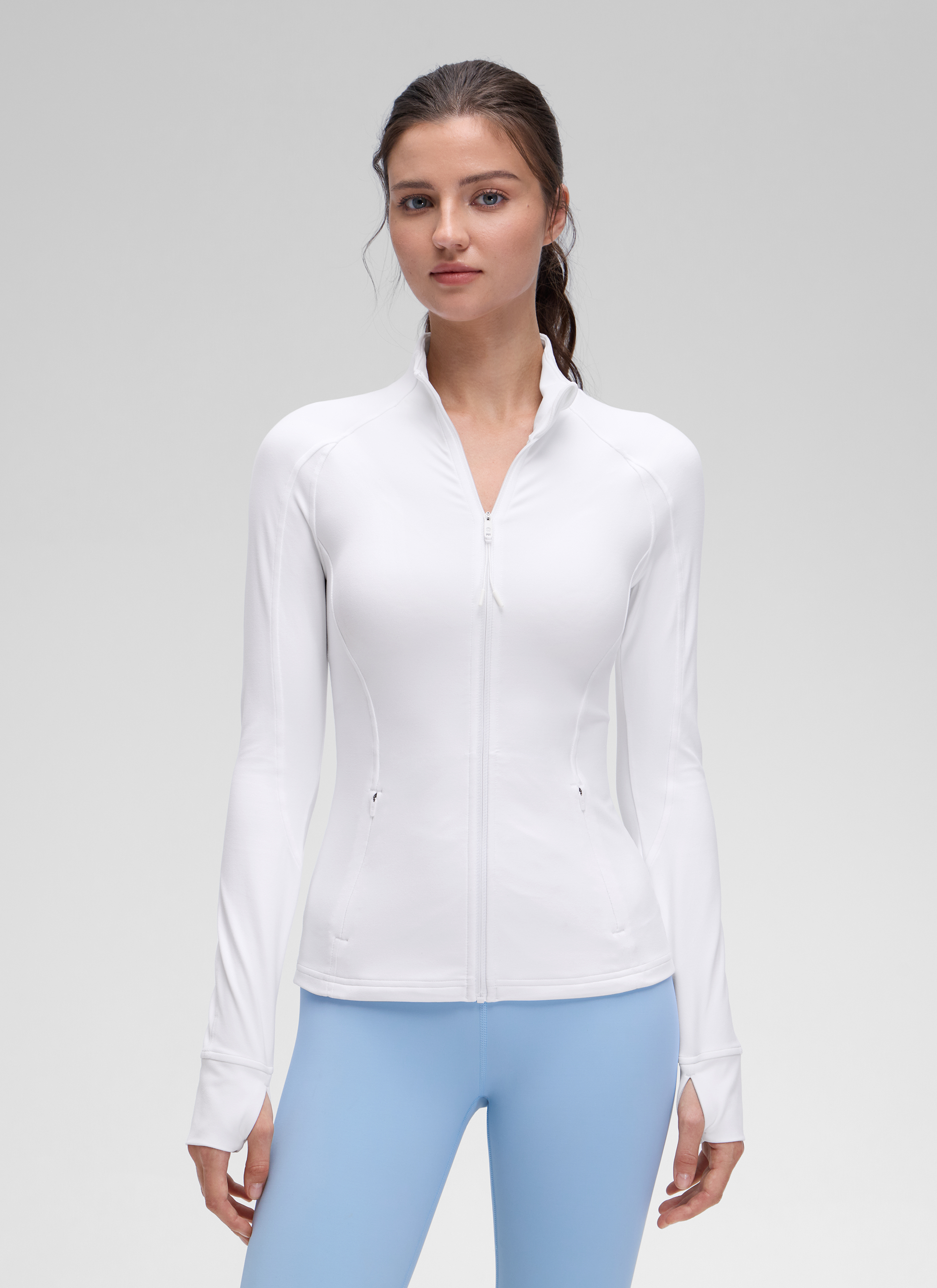 CRZ YOGA Hauts de Yoga Slim Fit pour Femme Butterluxe Zip Intégral Manches Longues Blanc