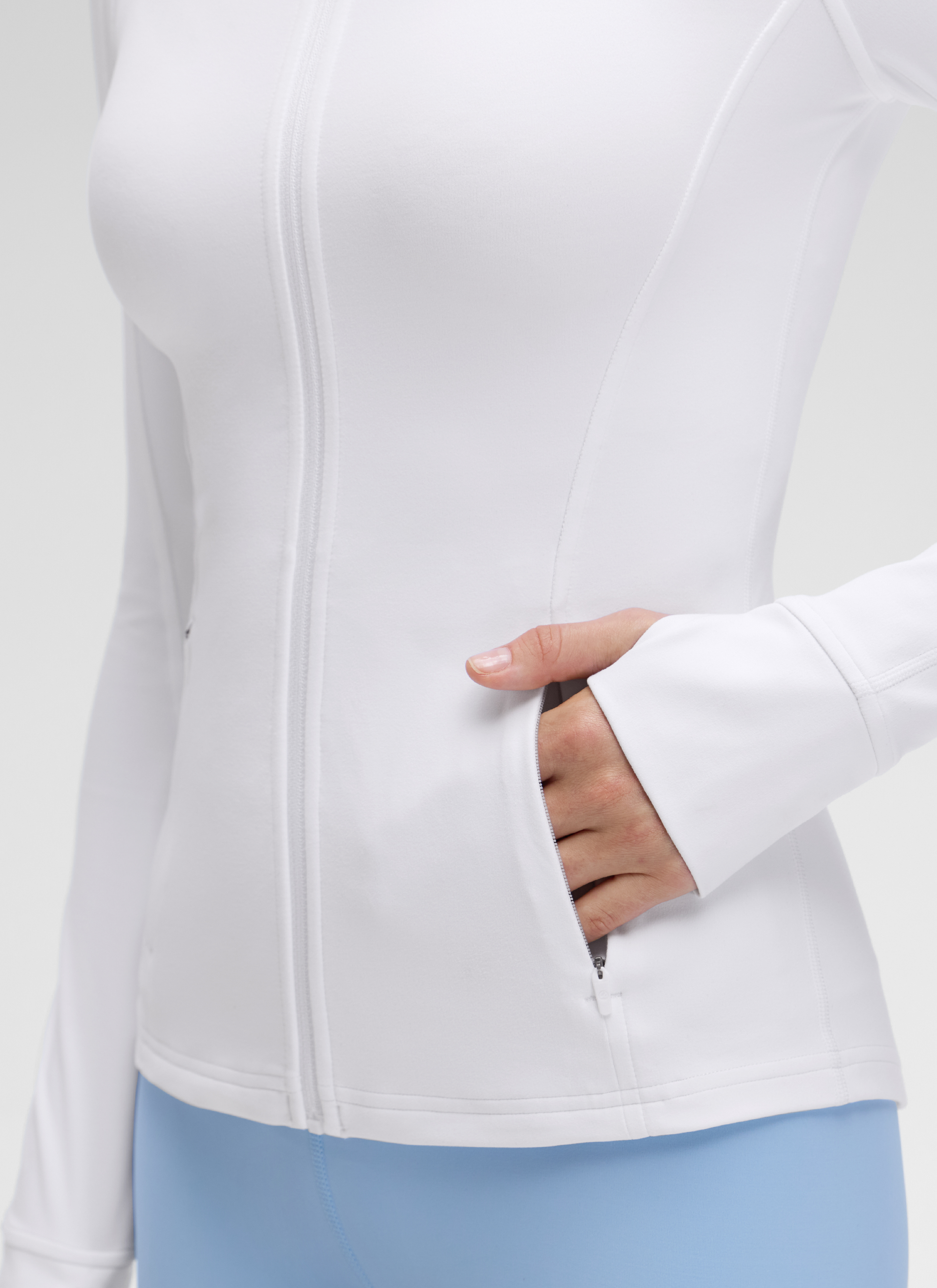 CRZ YOGA Hauts de Yoga Slim Fit pour Femme Butterluxe Zip Intégral Manches Longues Blanc