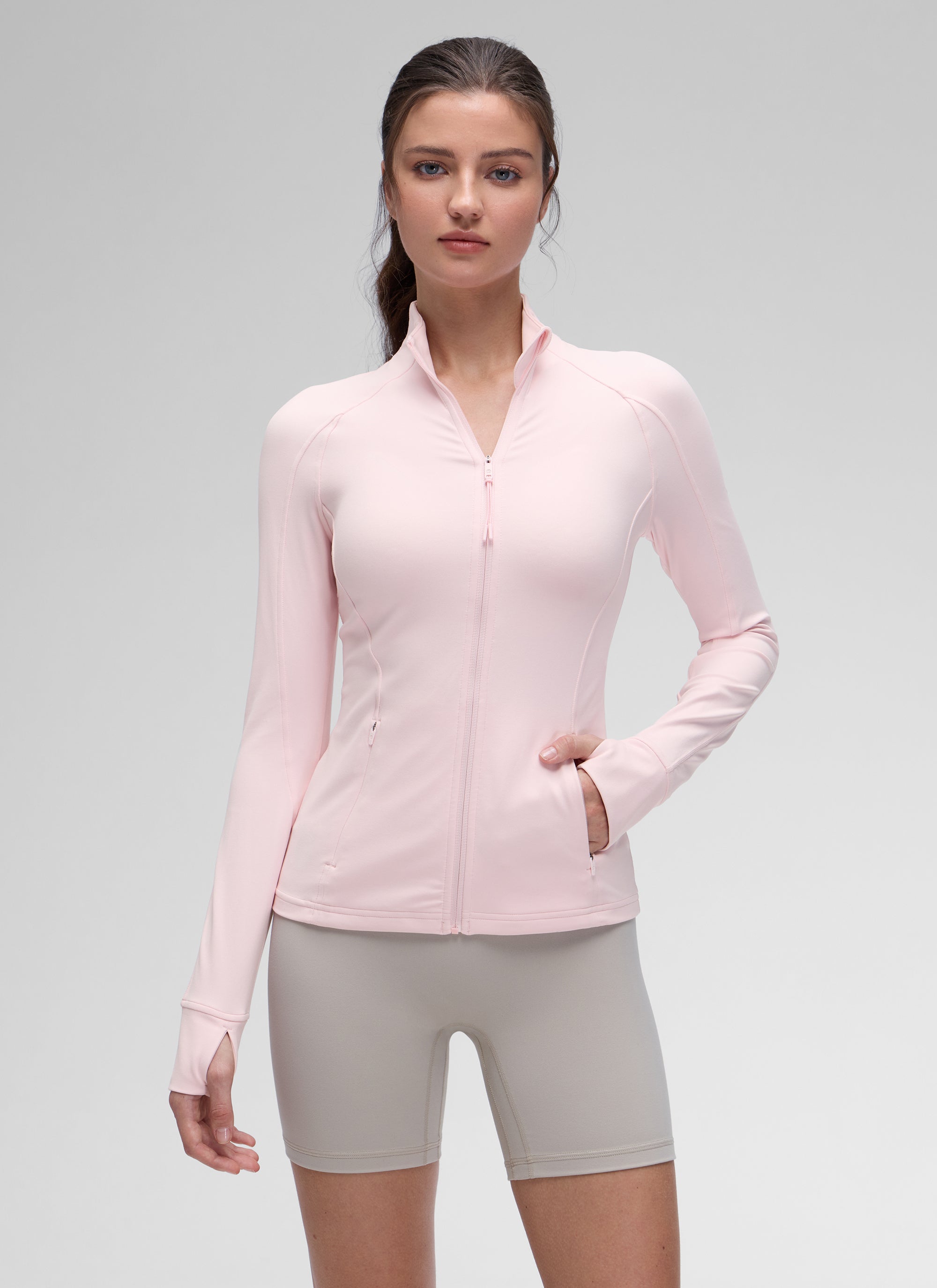 CRZ YOGA Hauts de Yoga Slim Fit pour Femme Butterluxe Zip Intégral Manches Longues Rose Fraise