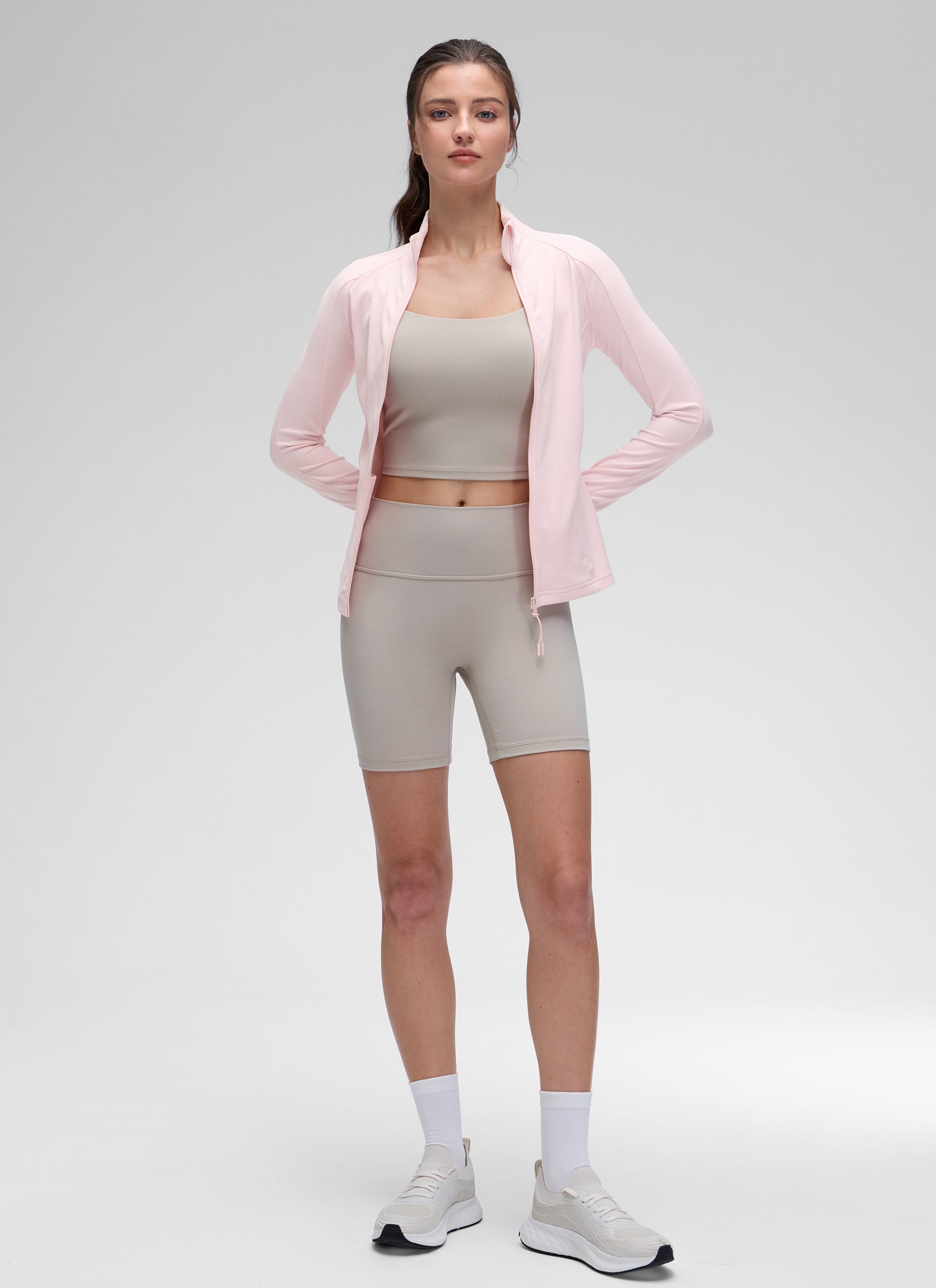 CRZ YOGA Hauts de Yoga Slim Fit pour Femme Butterluxe Zip Intégral Manches Longues Rose Fraise
