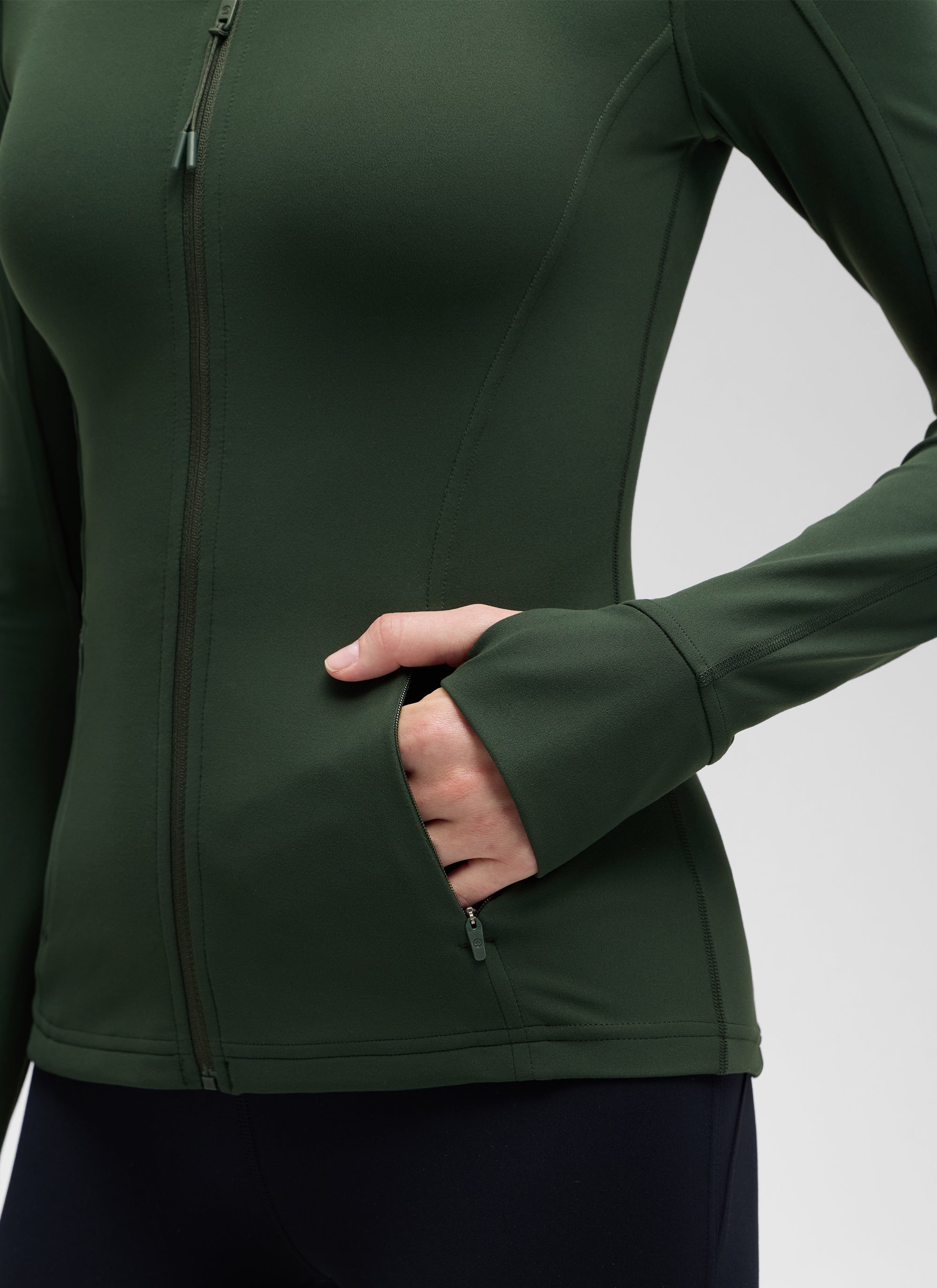 CRZ YOGA Hauts de Yoga Slim Fit pour Femme Butterluxe Zip Intégral Manches Longues Vert Légende