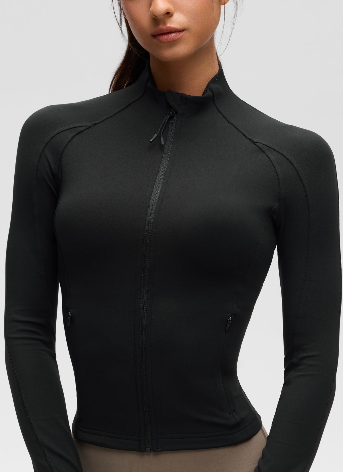 CRZ YOGA Women's Butterluxe Cropped Pocket Outerwear Full Zip Jackets Black