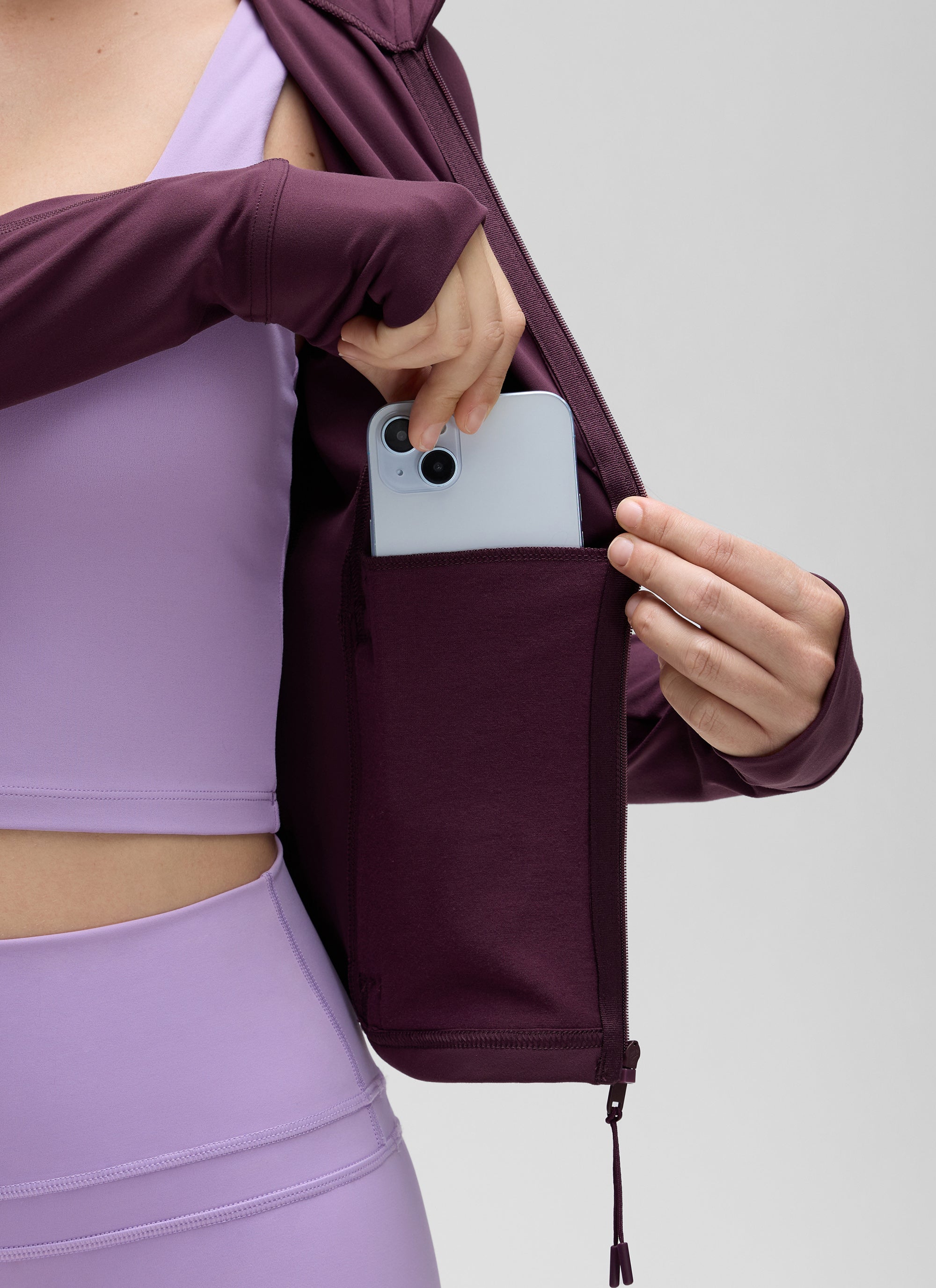 Chaqueta corta con cremallera completa y bolsillos Butterluxe para mujer CRZ YOGA Deep Purple