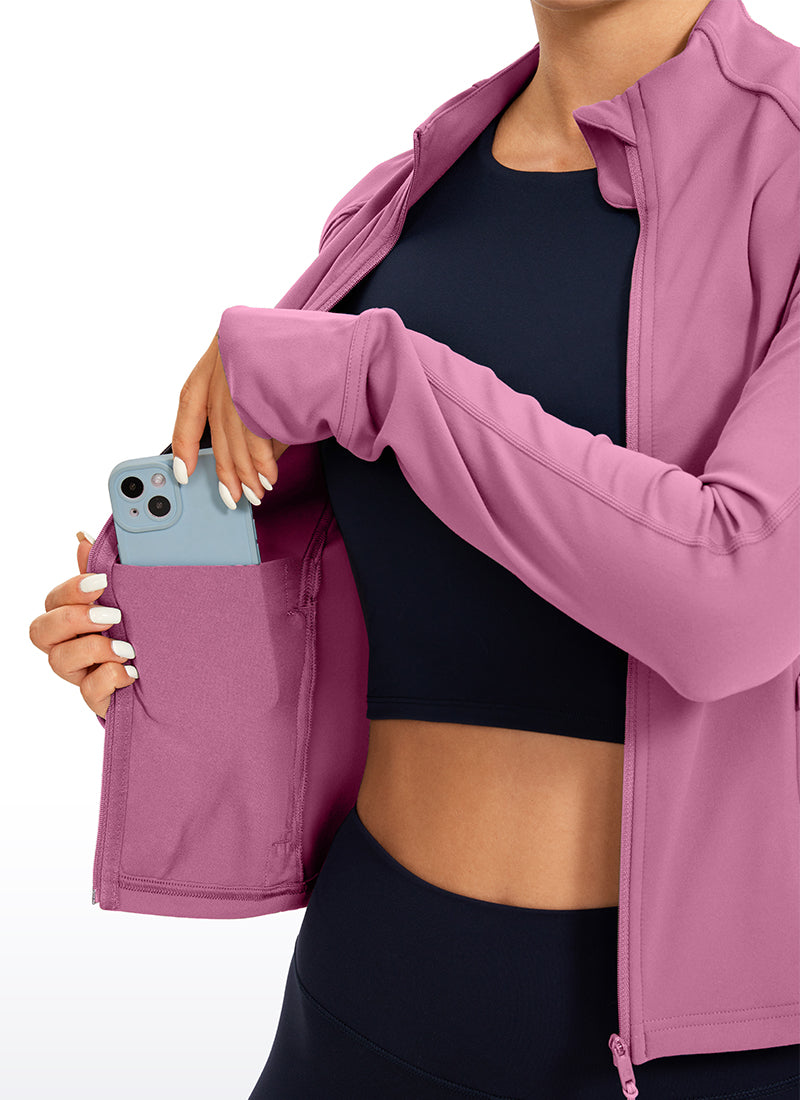 CRZ YOGA Women's Butterluxe Cropped Pocket Outerwear Full Zip Jackets Velvet Dust
