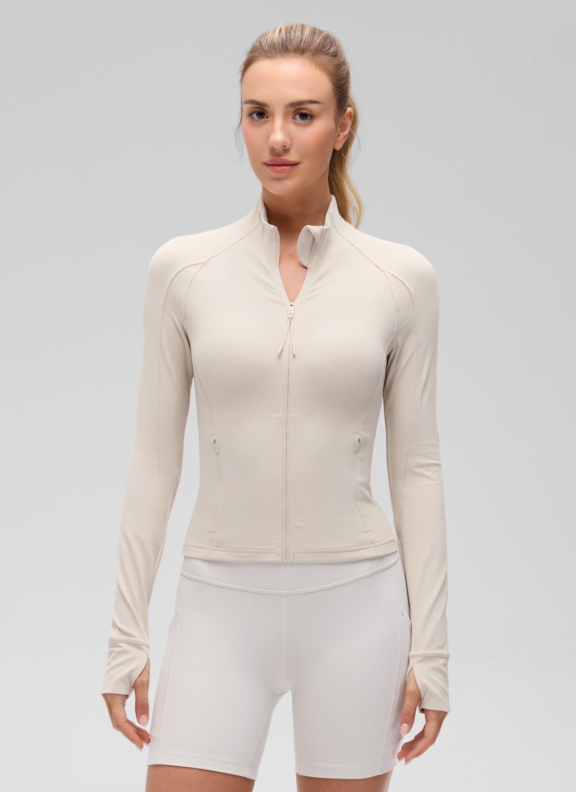 Chaqueta corta con cremallera completa y bolsillos Butterluxe para mujer CRZ YOGA Mojave Tan