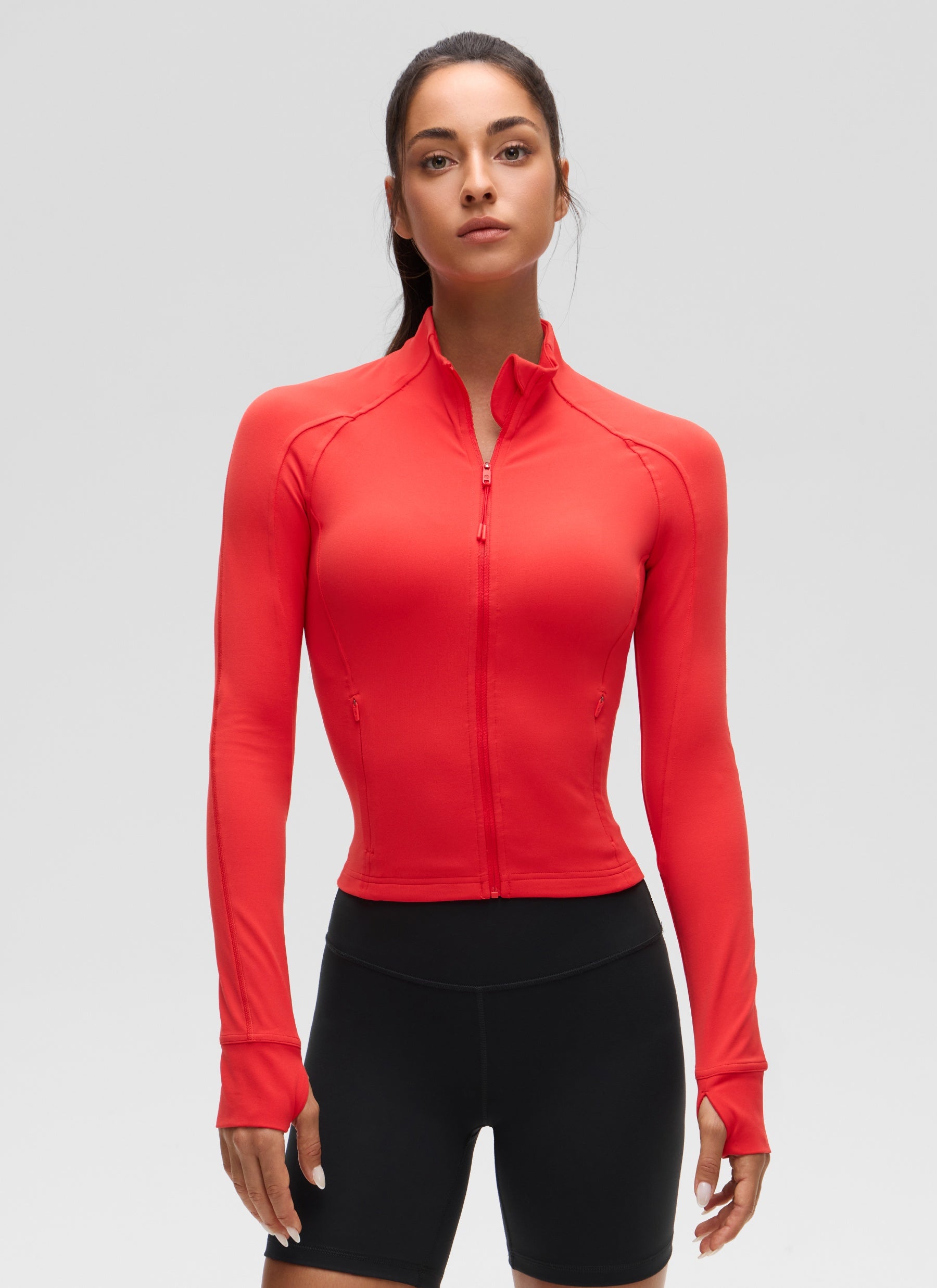 Chaqueta corta con cremallera completa y bolsillos Butterluxe para mujer CRZ YOGA Deep Red