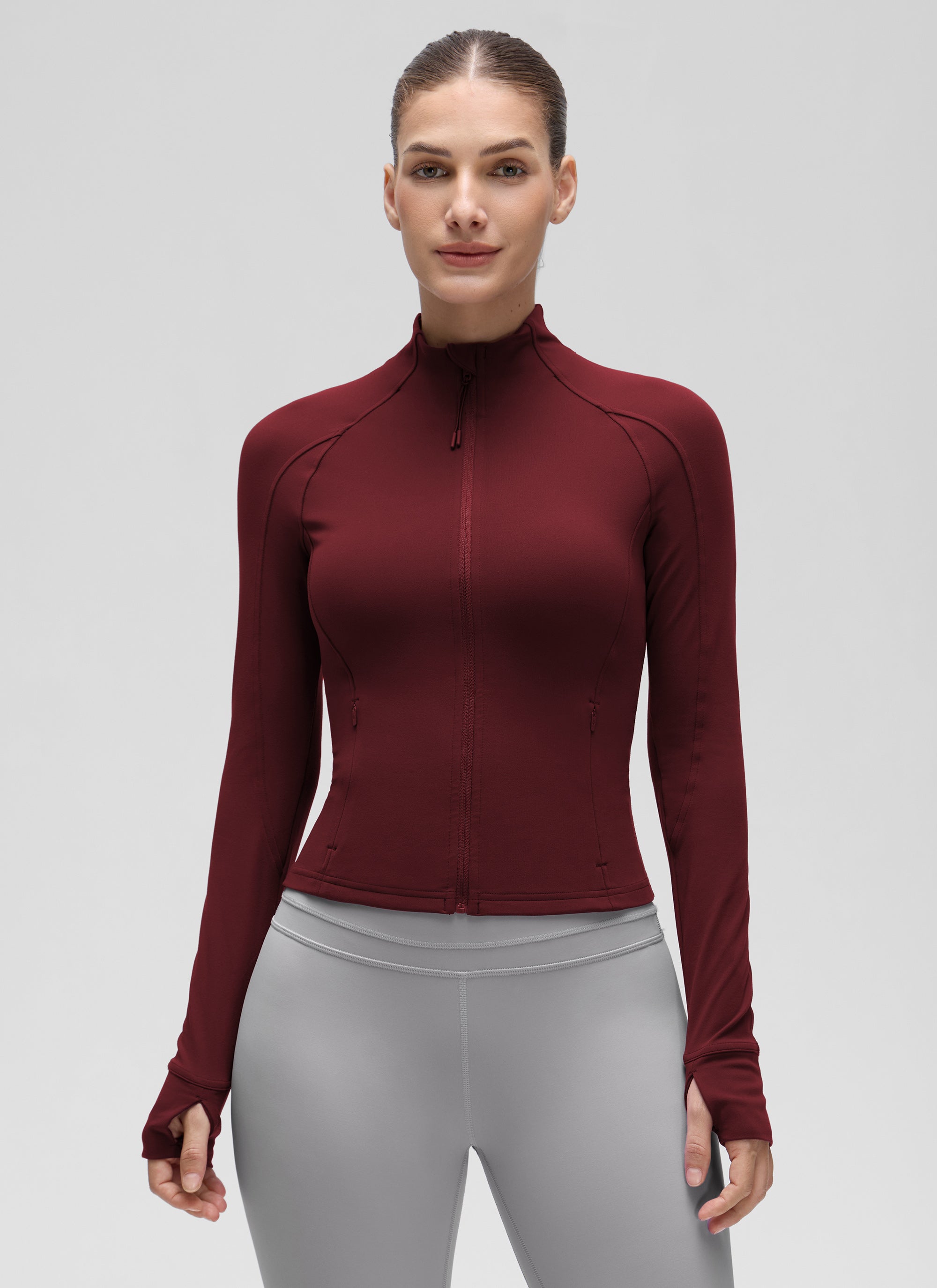 Chaqueta corta con cremallera completa y bolsillos Butterluxe para mujer CRZ YOGA Red Merlot
