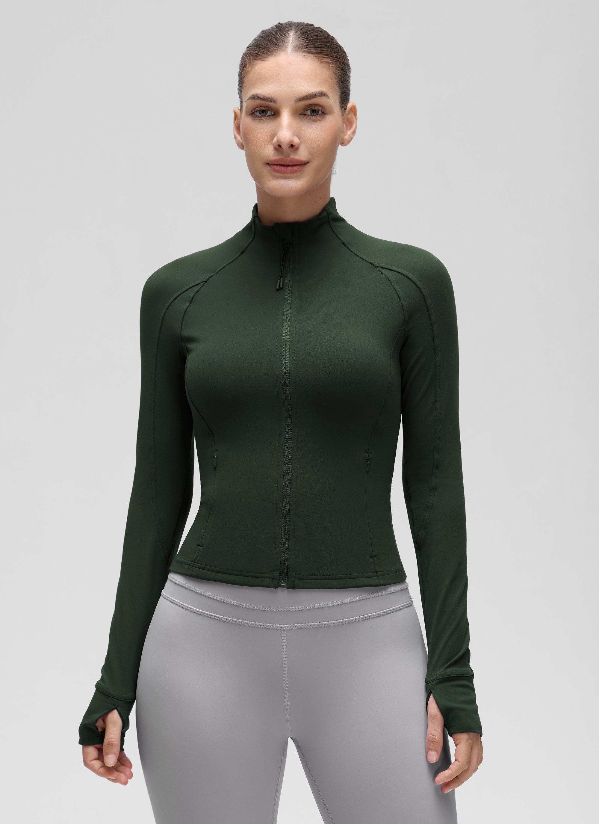 Chaqueta corta con cremallera completa y bolsillos Butterluxe para mujer CRZ YOGA Legend Green
