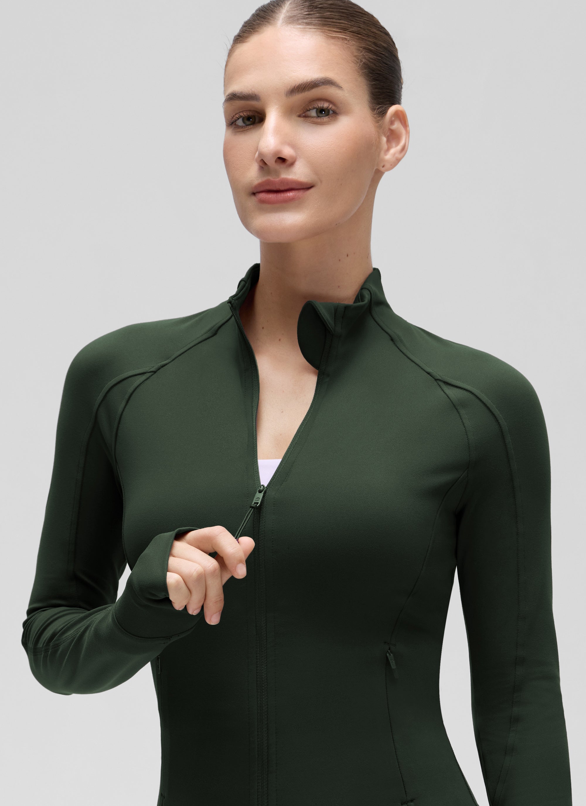 Chaqueta corta con cremallera completa y bolsillos Butterluxe para mujer CRZ YOGA Legend Green