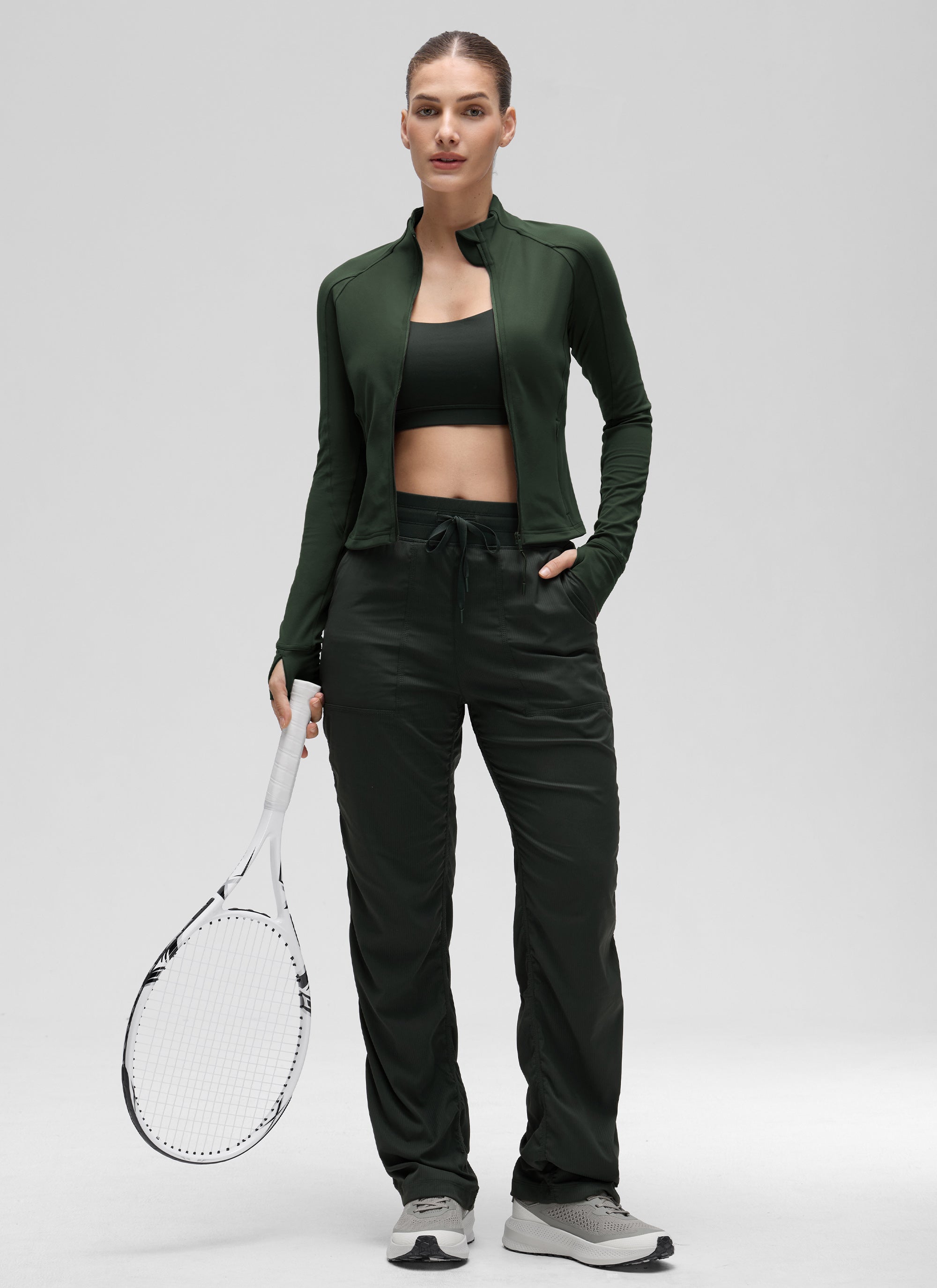 Chaqueta corta con cremallera completa y bolsillos Butterluxe para mujer CRZ YOGA Legend Green