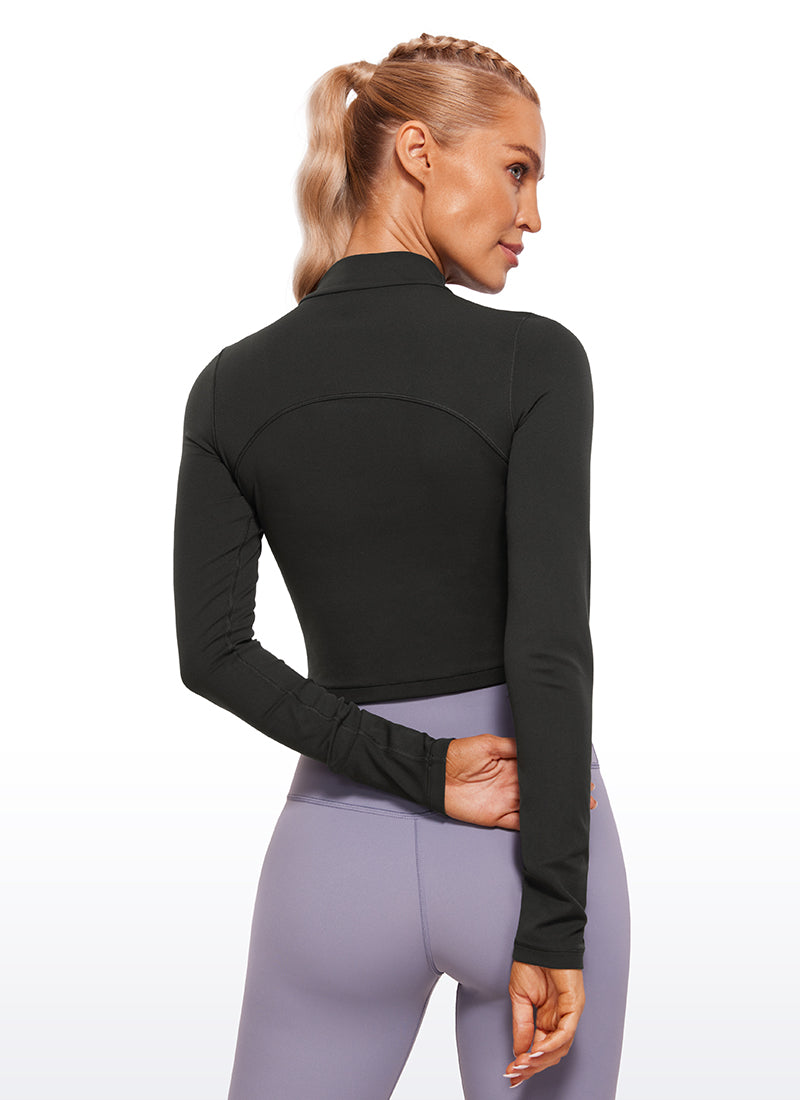 CRZ YOGA Haut de yoga court et ajusté à manches longues et col cheminée Butterluxe pour femme Noir