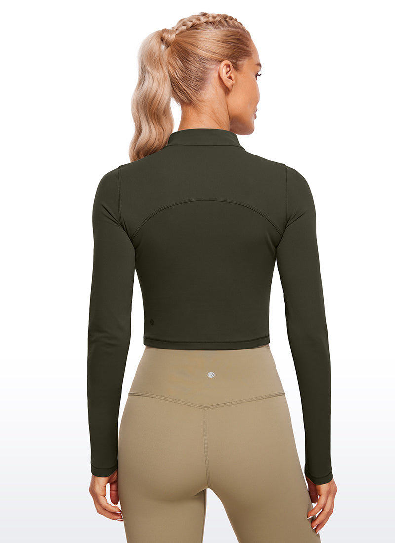 CRZ YOGA Haut de yoga court et ajusté à manches longues et col cheminée Butterluxe pour femme Vert Olive