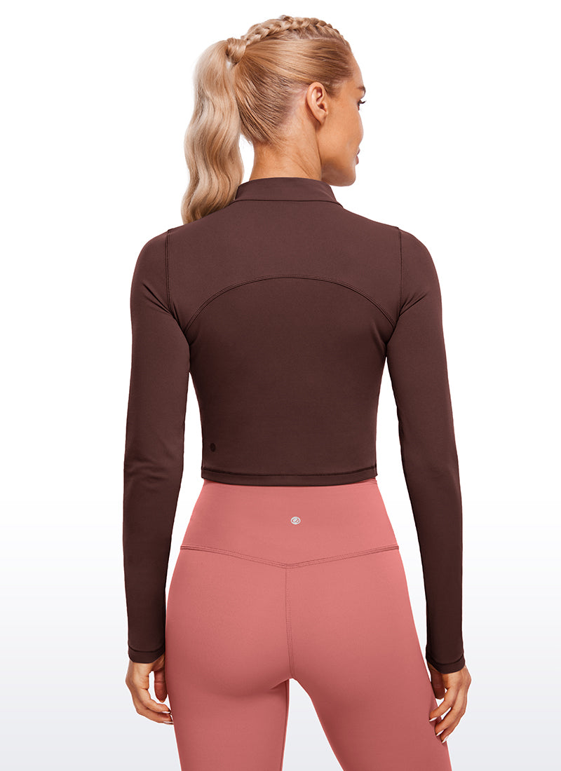 CRZ YOGA Haut de yoga court et ajusté à manches longues et col cheminée Butterluxe pour femme Taupe