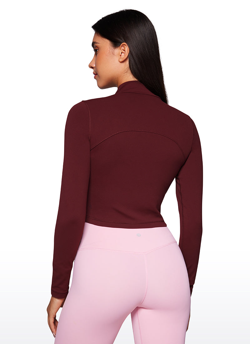 CRZ YOGA Haut de yoga court et ajusté à manches longues et col cheminée Butterluxe pour femme Rouge Merlot