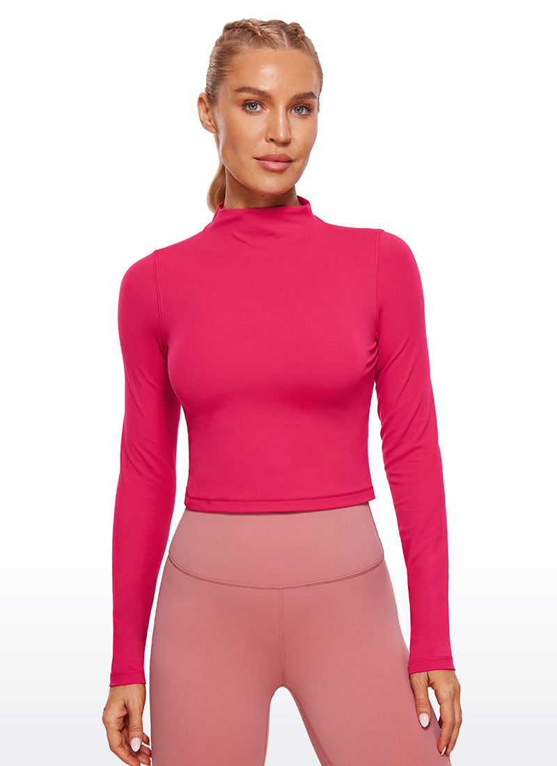 CRZ YOGA Haut de yoga court et ajusté à manches longues et col cheminée Butterluxe pour femme Viva Magenta