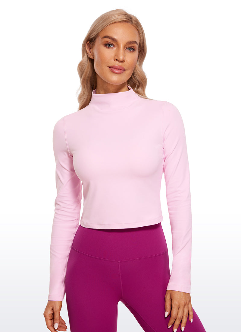 CRZ YOGA Haut de yoga court et ajusté à manches longues et col cheminée Butterluxe pour femme Rose Pivoine