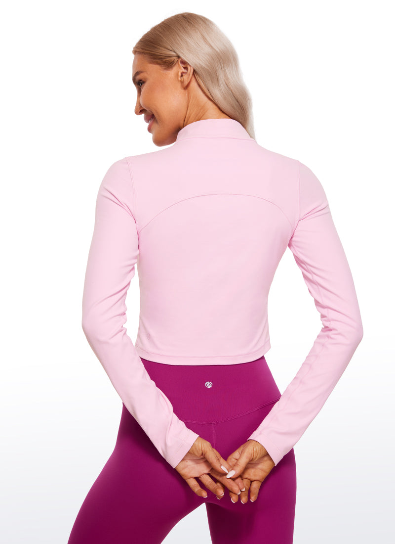 CRZ YOGA Haut de yoga court et ajusté à manches longues et col cheminée Butterluxe pour femme Rose Pivoine