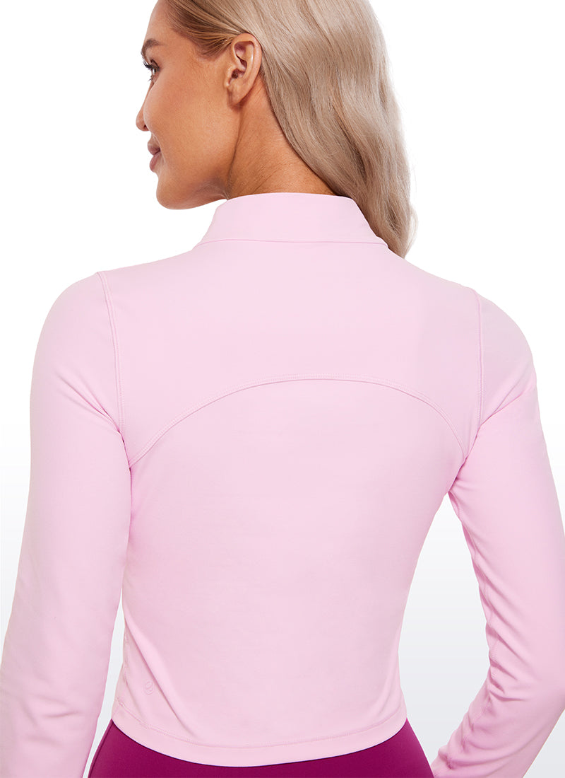 CRZ YOGA Haut de yoga court et ajusté à manches longues et col cheminée Butterluxe pour femme Rose Pivoine