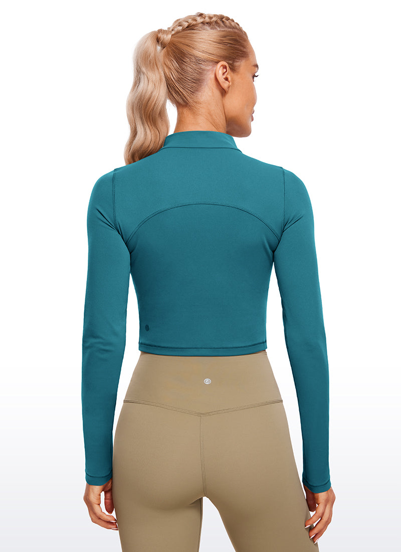 CRZ YOGA Haut de yoga court et ajusté à manches longues et col cheminée Butterluxe pour femme Vert Boréal