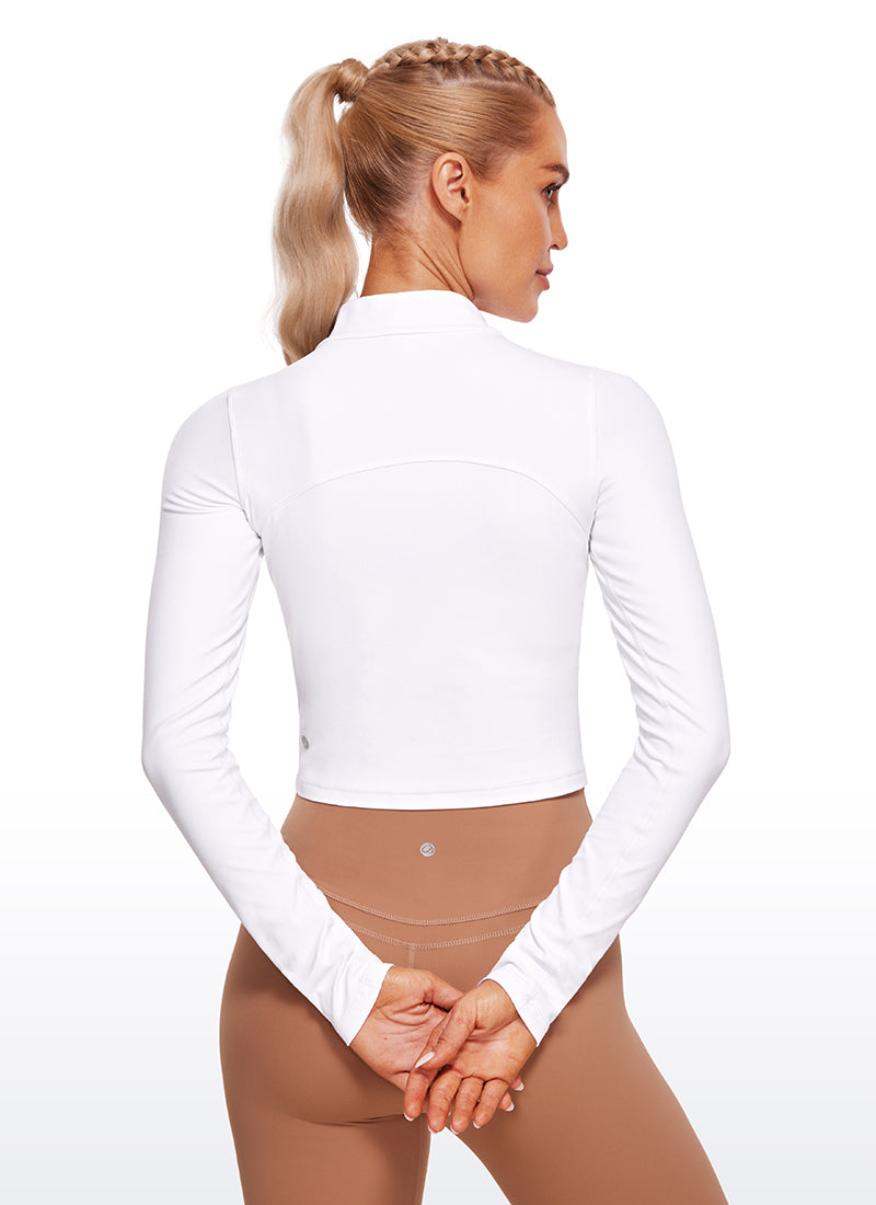 CRZ YOGA Haut de yoga court et ajusté à manches longues et col cheminée Butterluxe pour femme Blanc