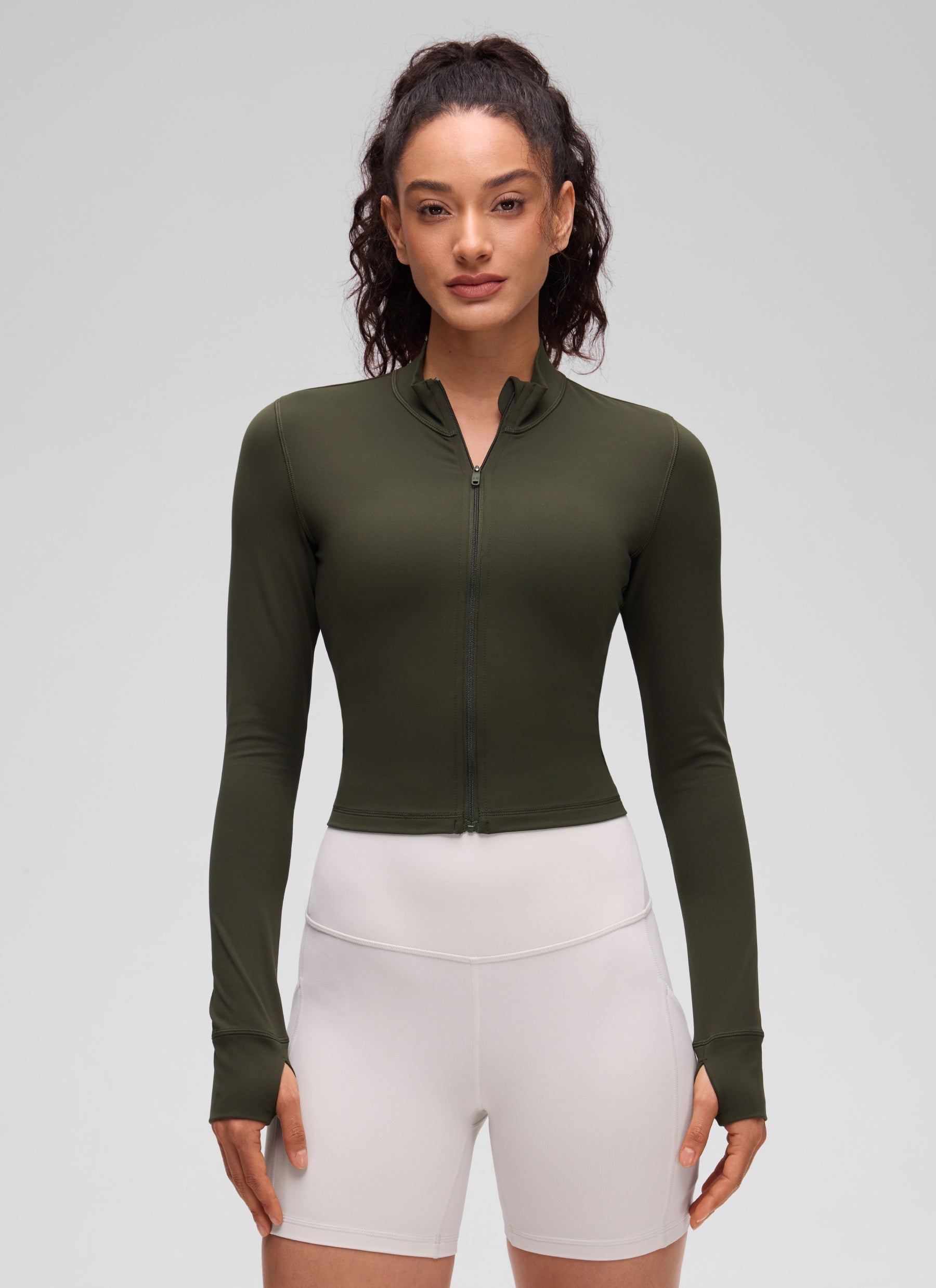 Chaqueta corta con cremallera completa Butterluxe para mujer CRZ YOGA, Verde Oliva