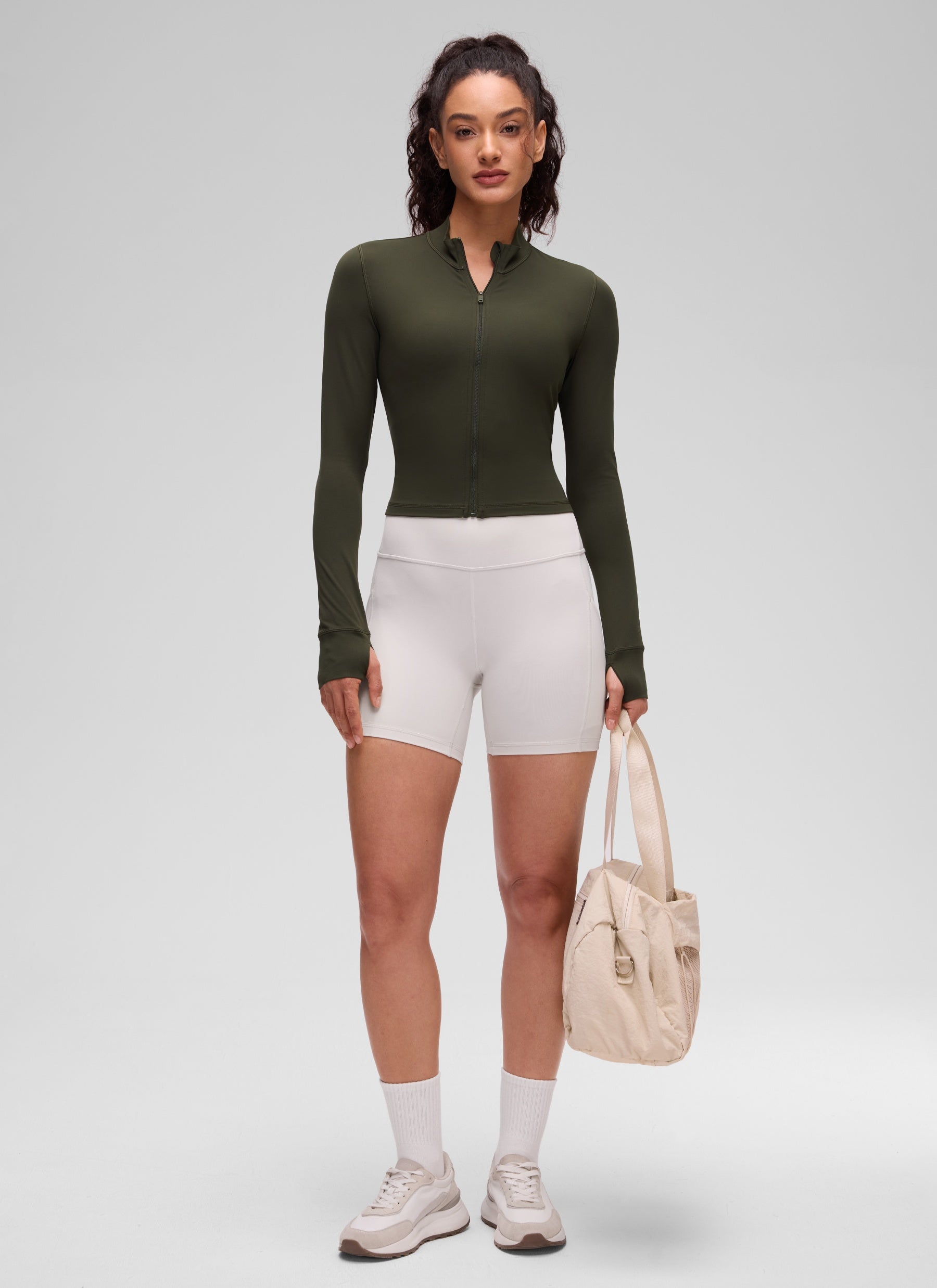 Chaqueta corta con cremallera completa Butterluxe para mujer CRZ YOGA, Verde Oliva