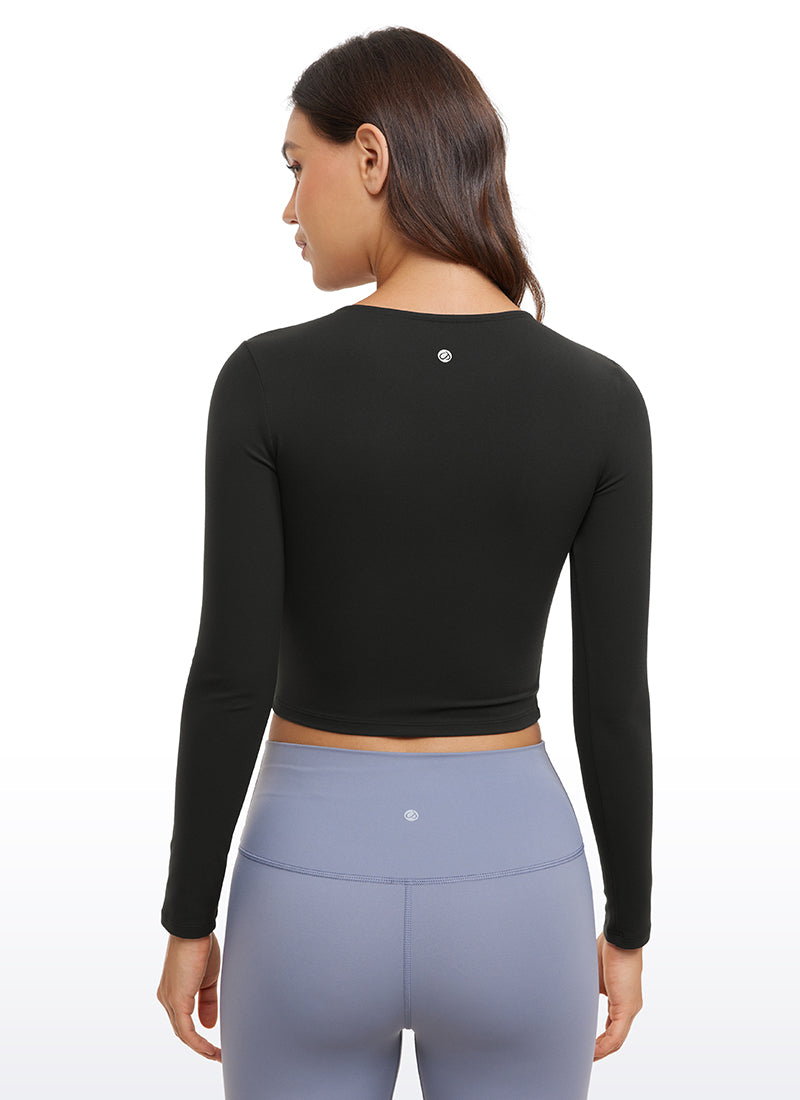 CRZ YOGA Haut court ajusté à manches longues et couture avant Butterluxe pour femme Noir