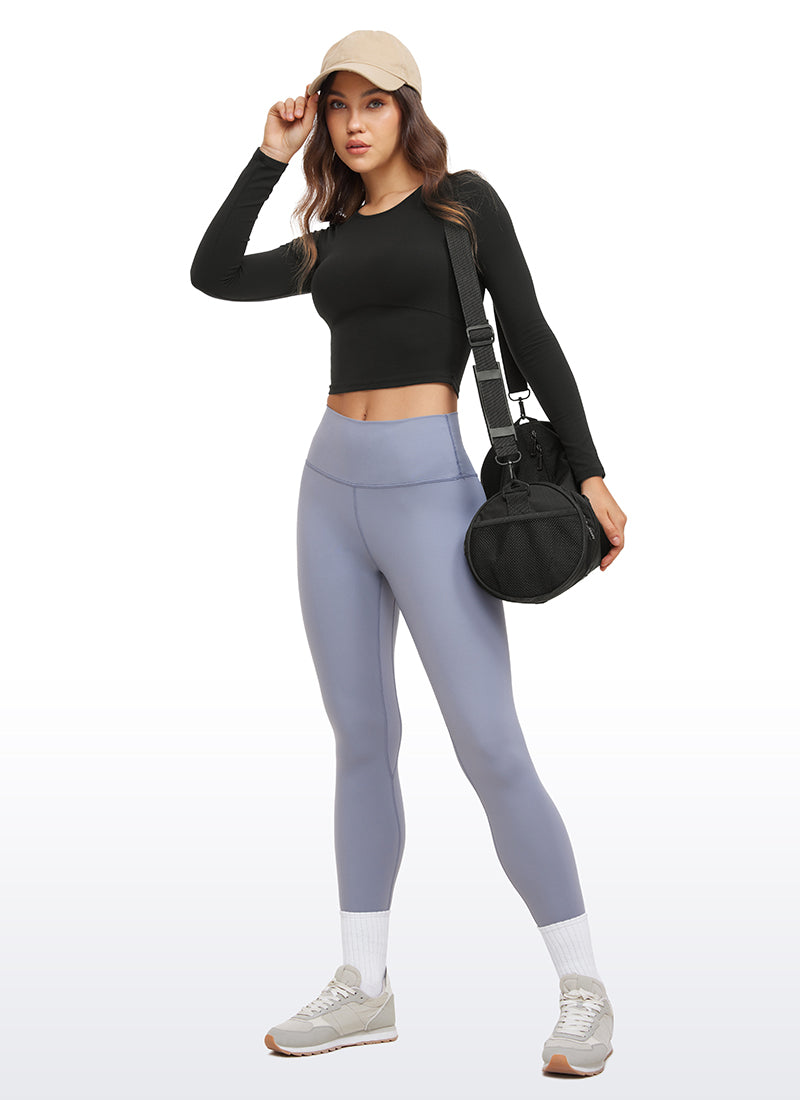 CRZ YOGA Haut court ajusté à manches longues et couture avant Butterluxe pour femme Noir