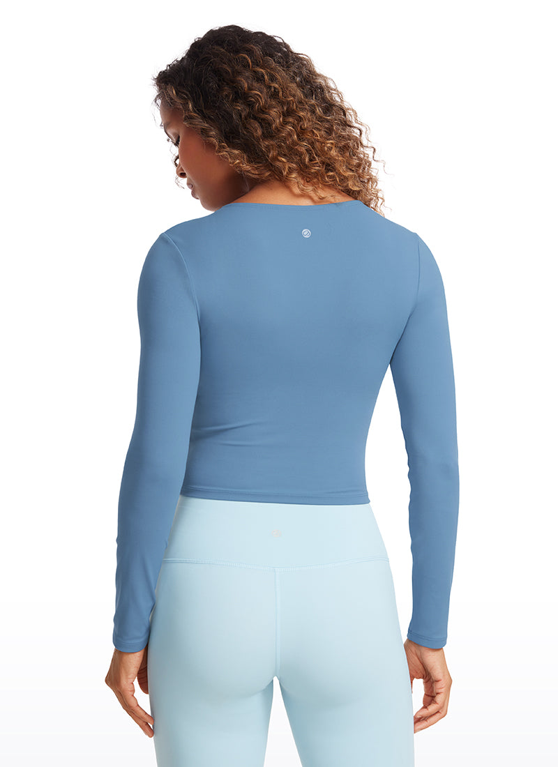 CRZ YOGA Haut court ajusté à manches longues et couture avant Butterluxe pour femme Bleu univers