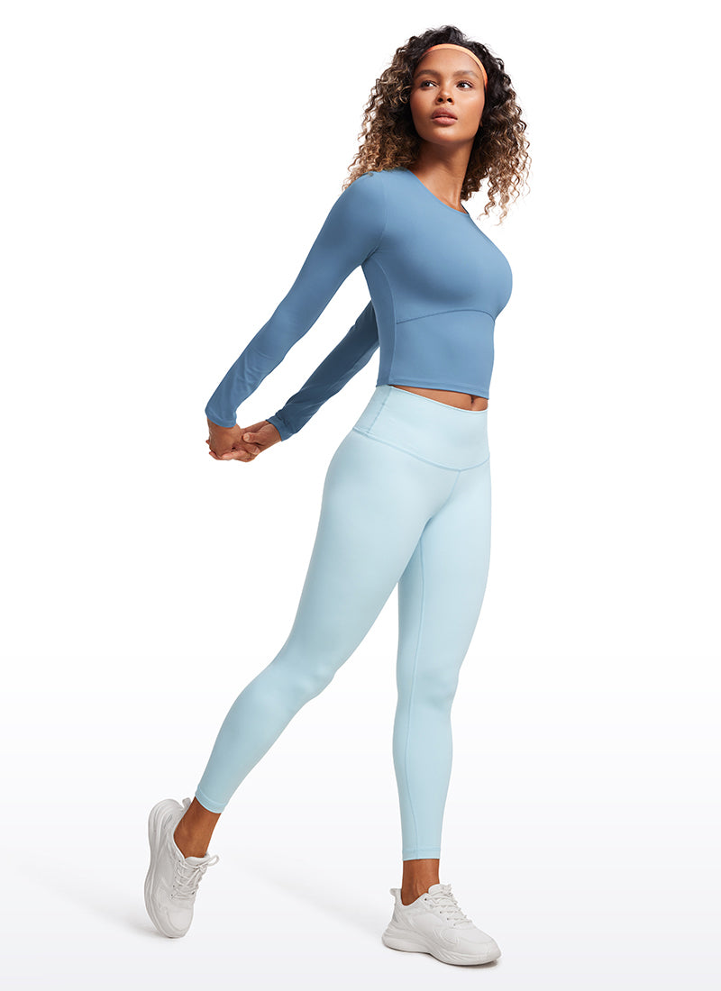 CRZ YOGA Haut court ajusté à manches longues et couture avant Butterluxe pour femme Bleu univers