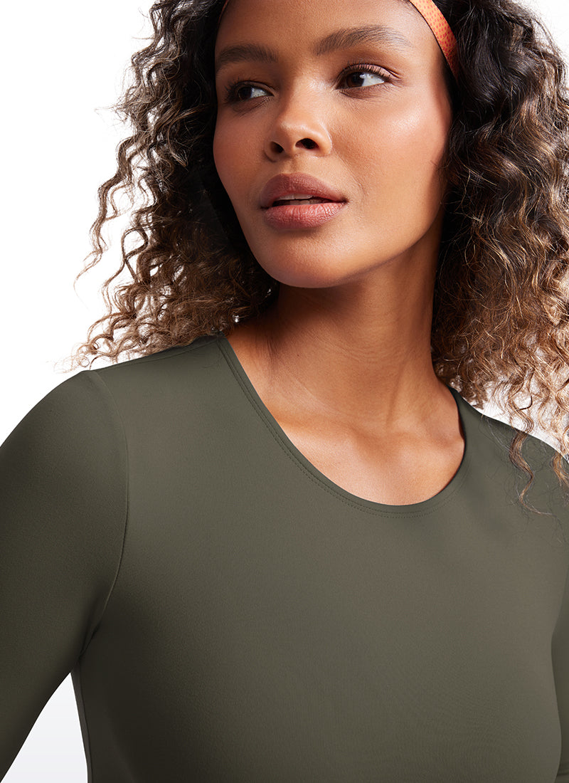 CRZ YOGA Haut court ajusté à manches longues et couture avant Butterluxe pour femme Vert armée clair