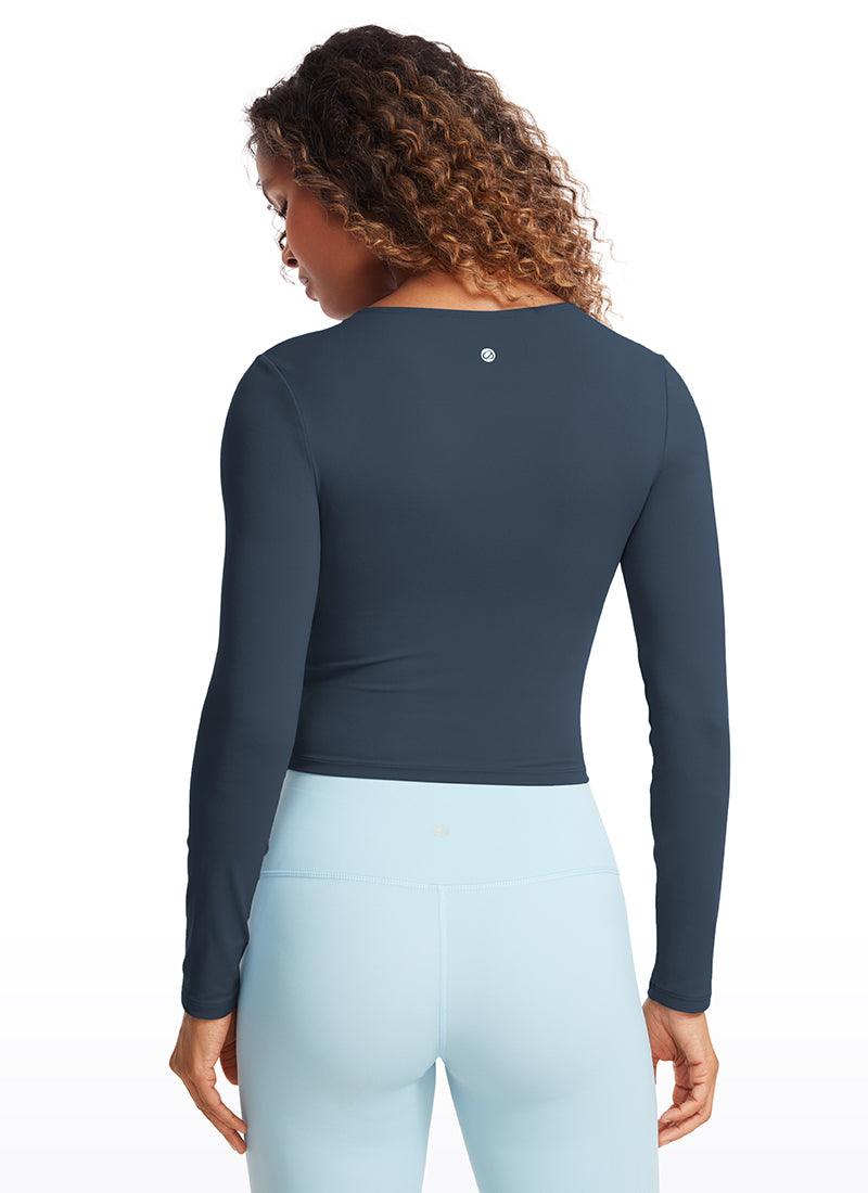 CRZ YOGA Women's Slim Fit Yoga Butterluxe Crop Long Sleeves Front Seam Stelindigo
