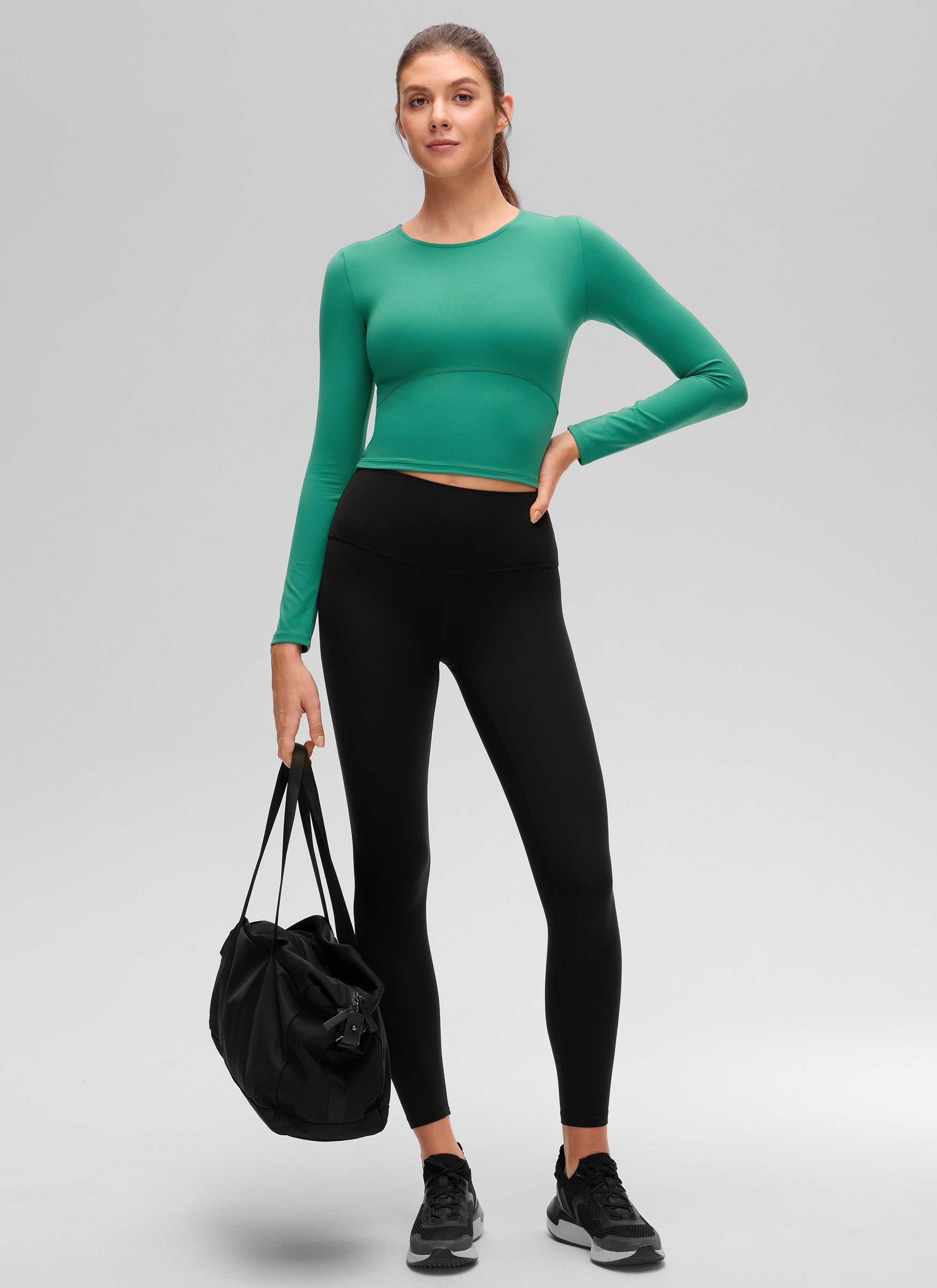 CRZ YOGA Haut de yoga slim à manches longues Butterluxe avec coutures à l'avant pour femme Vert Cascadia