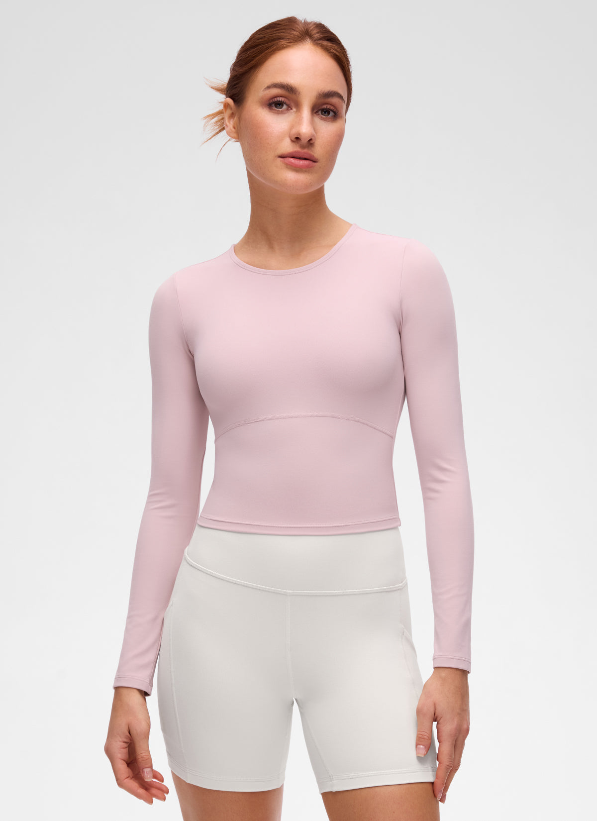 CRZ YOGA Haut court ajusté à manches longues et couture avant Butterluxe pour femme Rose brume