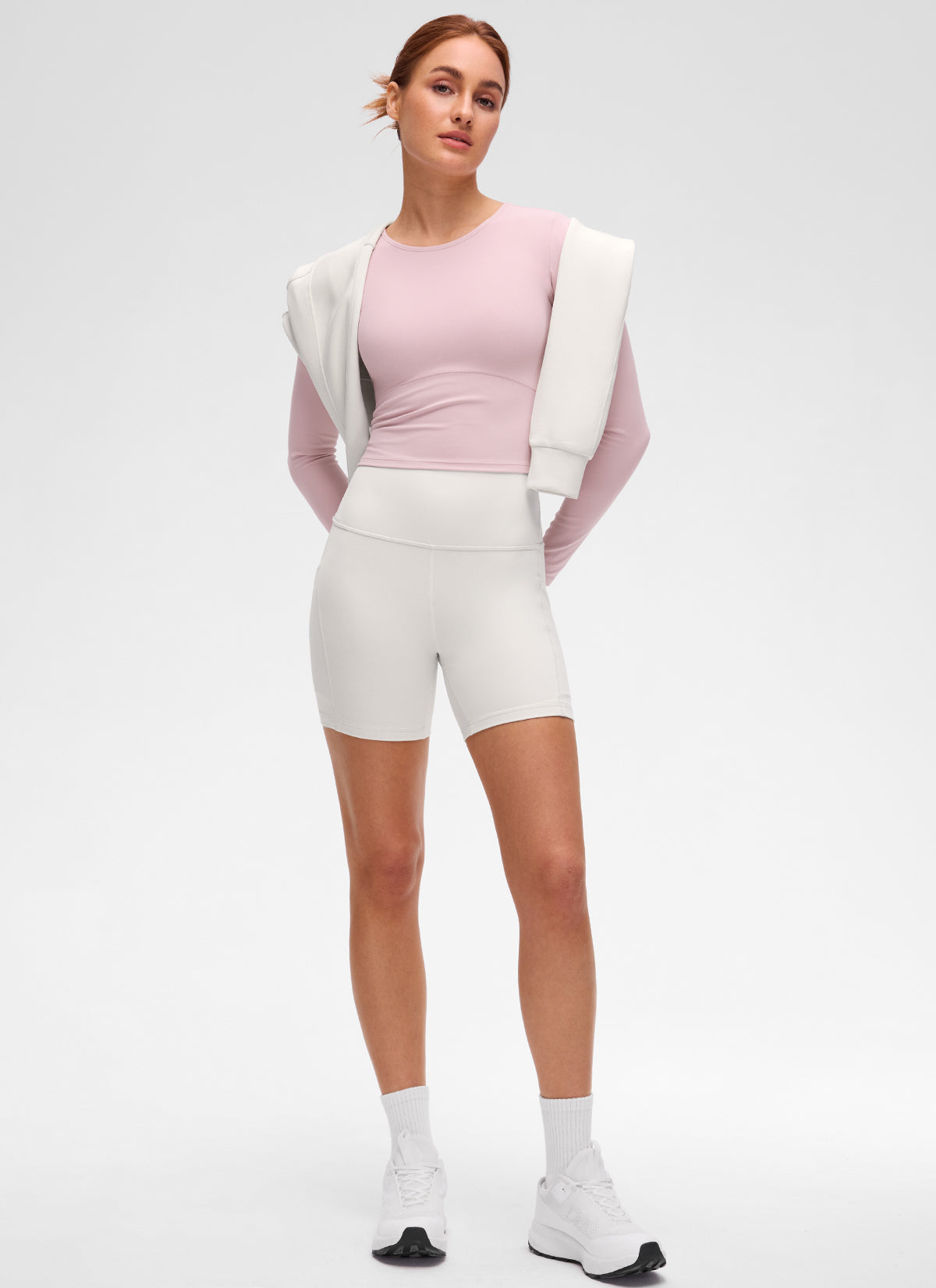 CRZ YOGA Haut court ajusté à manches longues et couture avant Butterluxe pour femme Rose brume