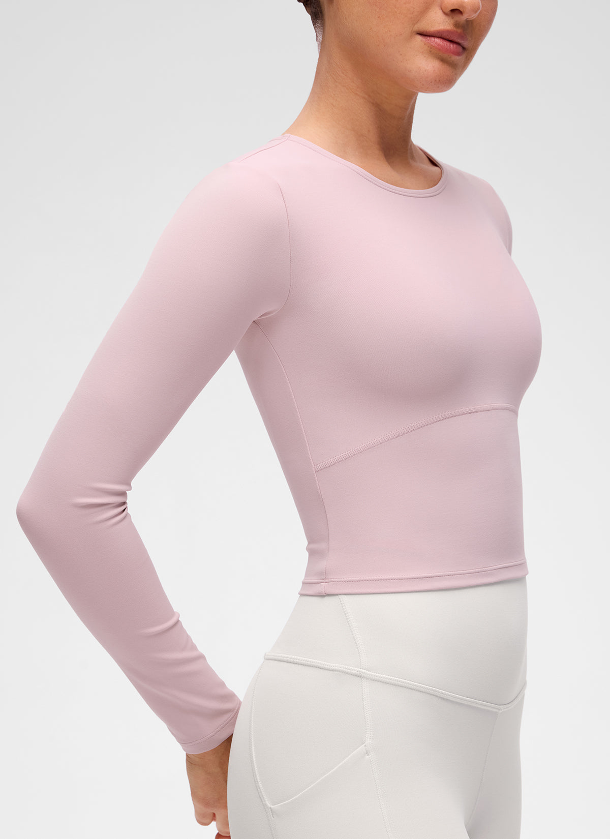 CRZ YOGA Haut court ajusté à manches longues et couture avant Butterluxe pour femme Rose brume