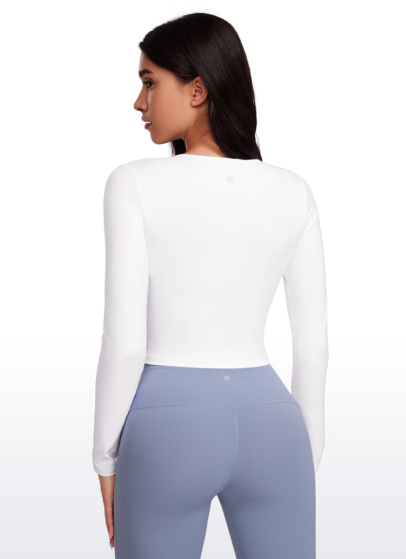 CRZ YOGA Haut court ajusté à manches longues et couture avant Butterluxe pour femme Blanc