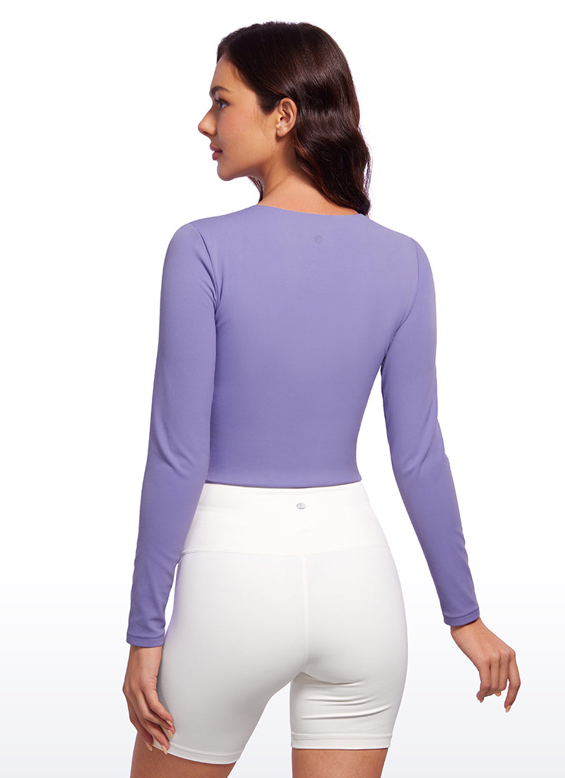 CRZ YOGA Dames Yoga Casual Strakke Fit Butterluxe Crop Top met Lange Mouwen Dark Lavender Purple