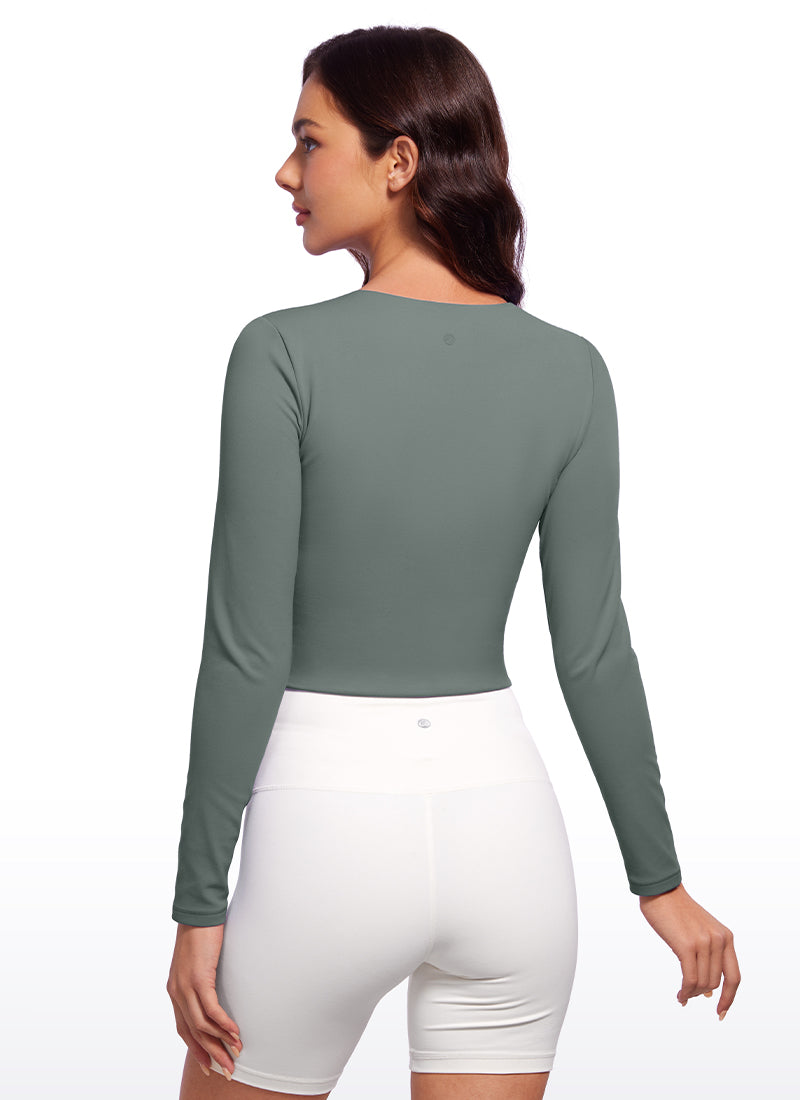 CRZ YOGA Dames Yoga Casual Nauwsluitende Butterluxe Gekorte Langem Mouwen Grey Sage