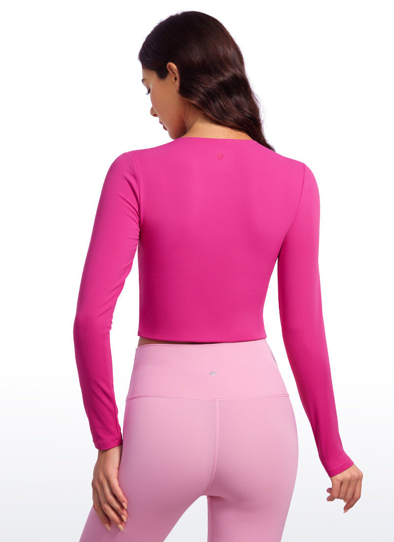 CRZ YOGA Dames Yoga Casual Nauwsluitende Butterluxe Gekorte Langem Mouwen Hibiscus Purple