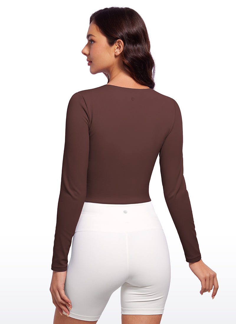 CRZ YOGA Dames Yoga Casual Nauwsluitende Butterluxe Gekorte Langem Mouwen Taupe